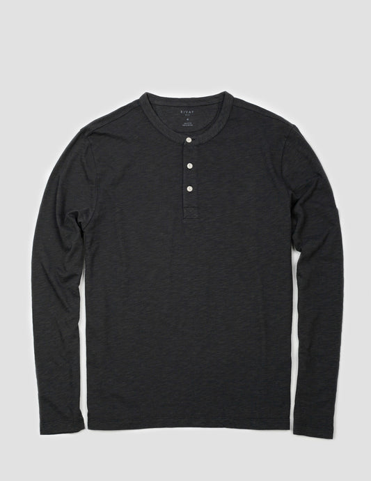 Rivay Slub Jersey Henley in Faded Black