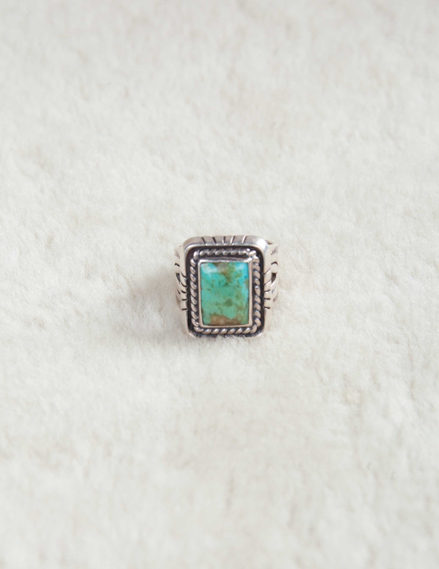 Sterling Turquoise Square Ring / Bandana Thash - Size 9.75