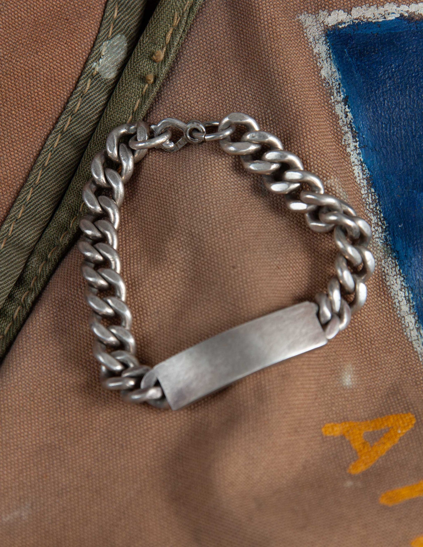 Sterling Silver Wide Curb Chain Military ID Bracelet