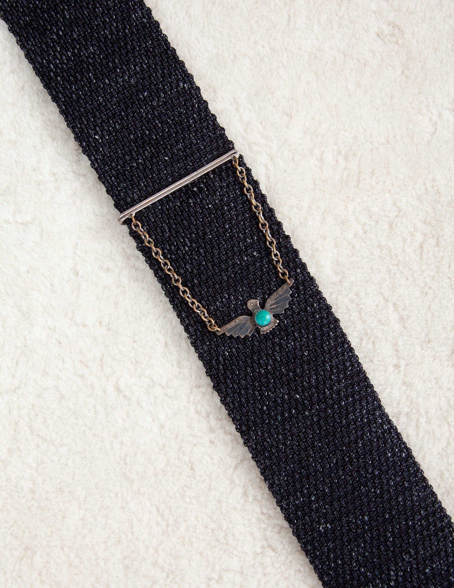Thunderbird Sterling Silver Tie Bar with Chain Drop, c.1950s