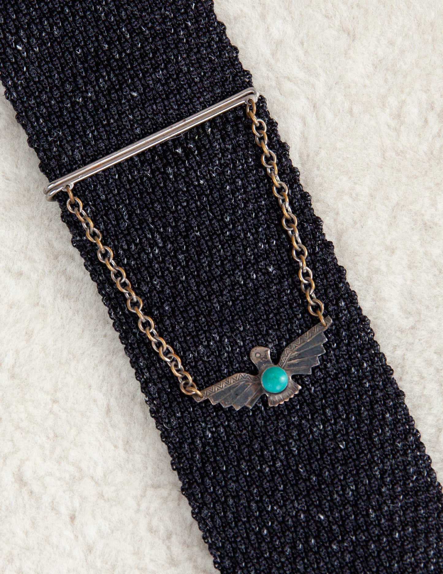 Thunderbird Sterling Silver Tie Bar with Chain Drop, c.1950s