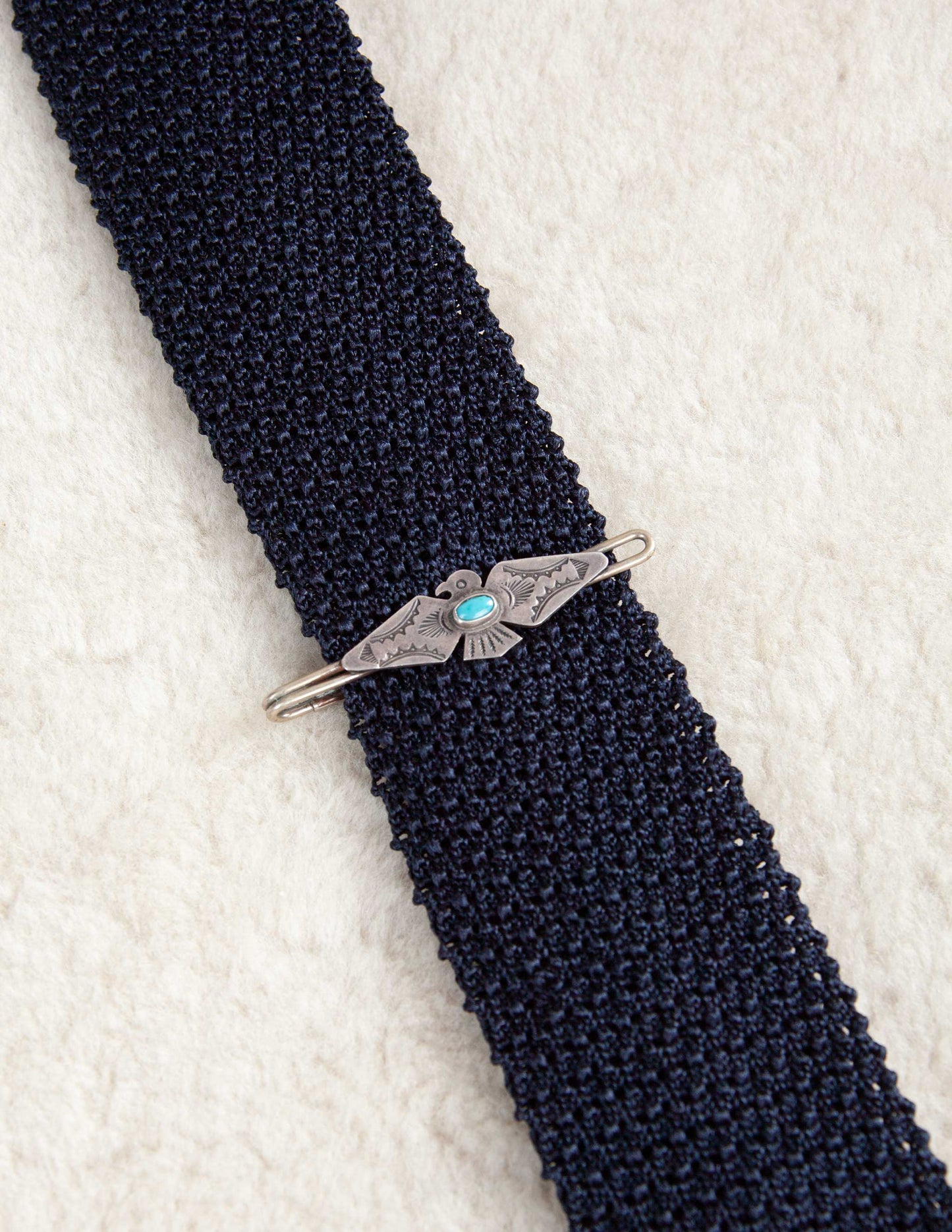 Vintage Sterling Silver Thunderbird Tie Bar with Turquoise Inlay
