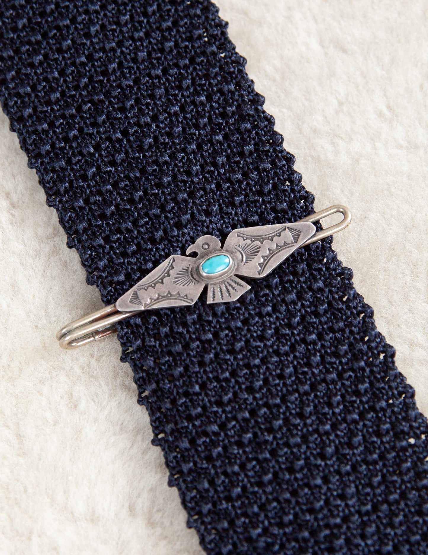 Vintage Sterling Silver Thunderbird Tie Bar with Turquoise Inlay