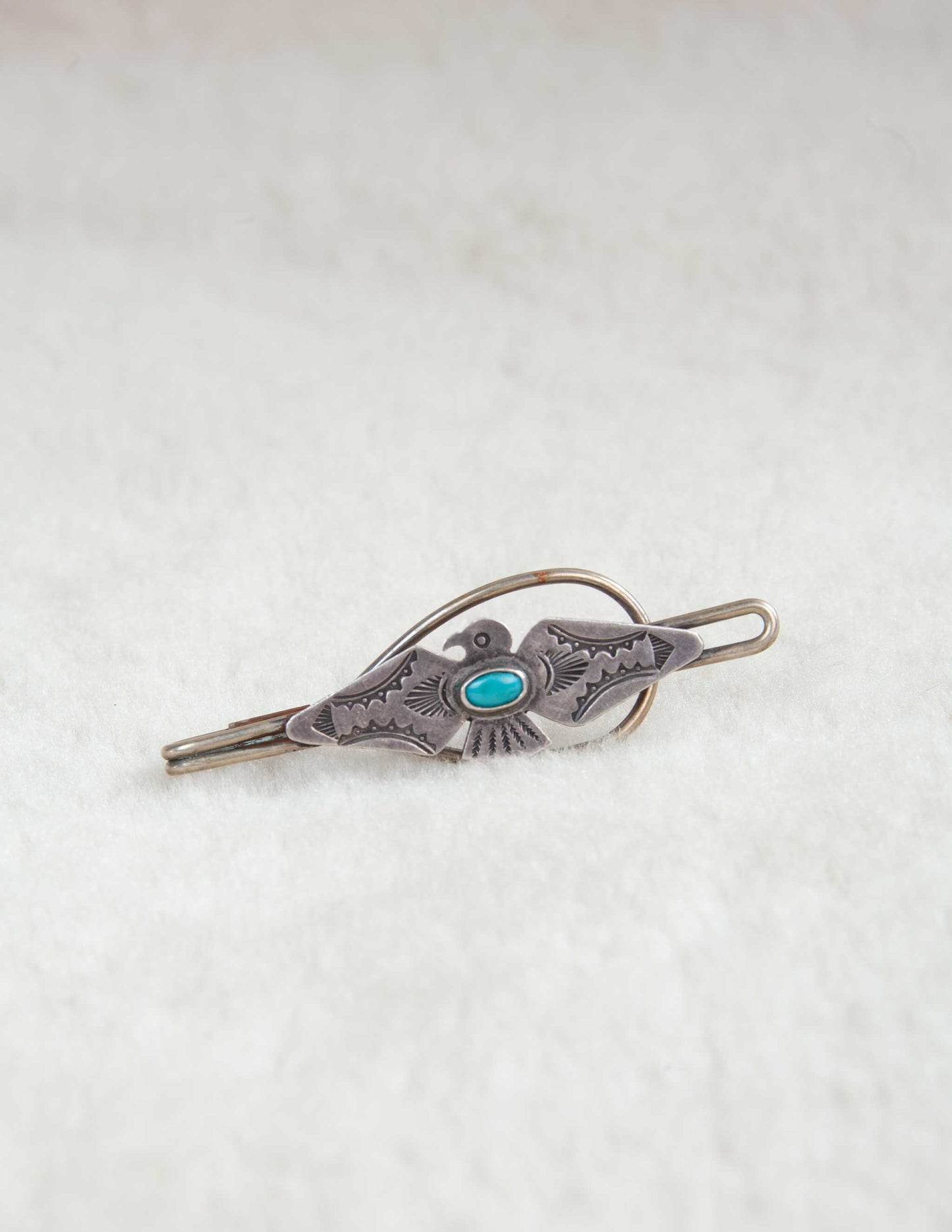 Vintage Sterling Silver Thunderbird Tie Bar with Turquoise Inlay