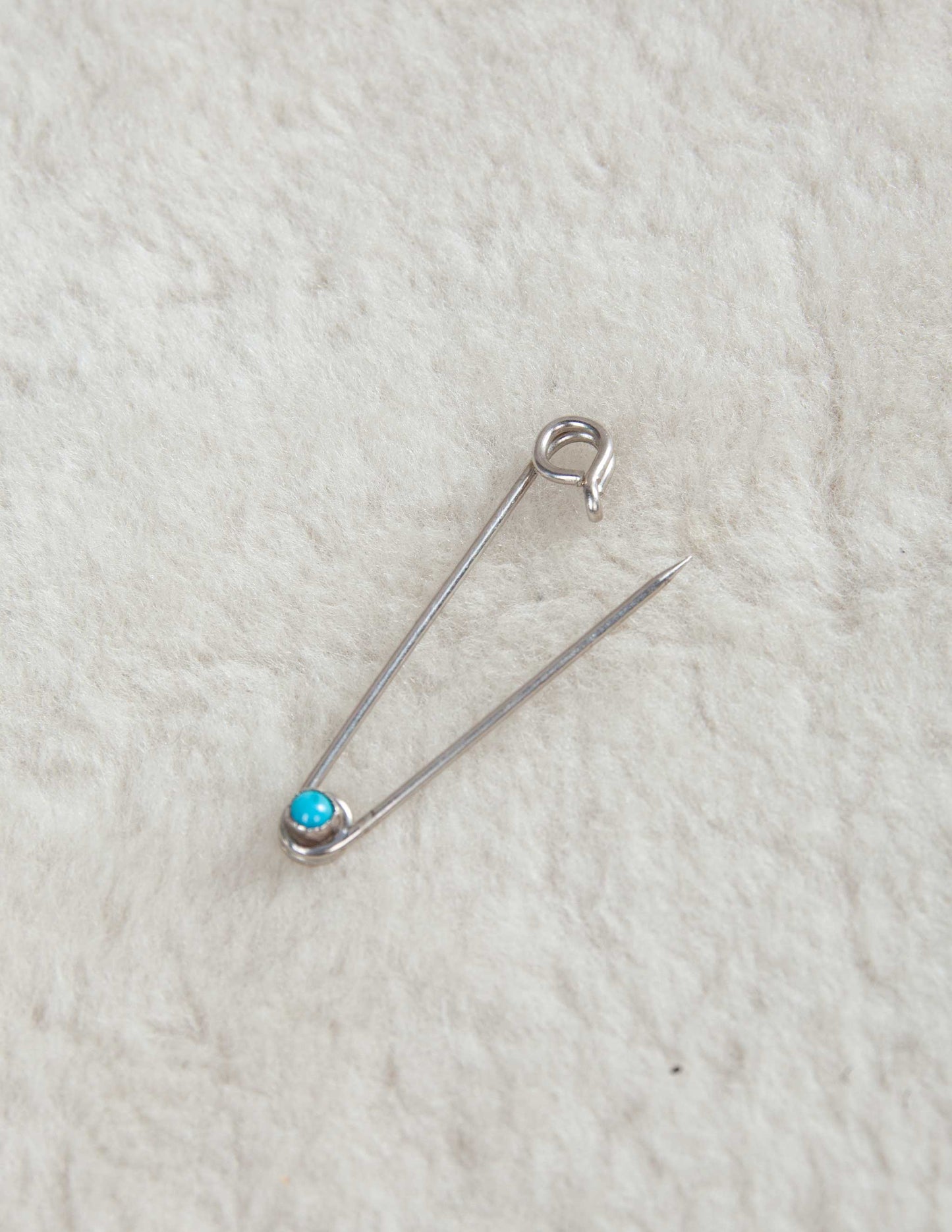 Turquoise-Set Sterling Safety Pin