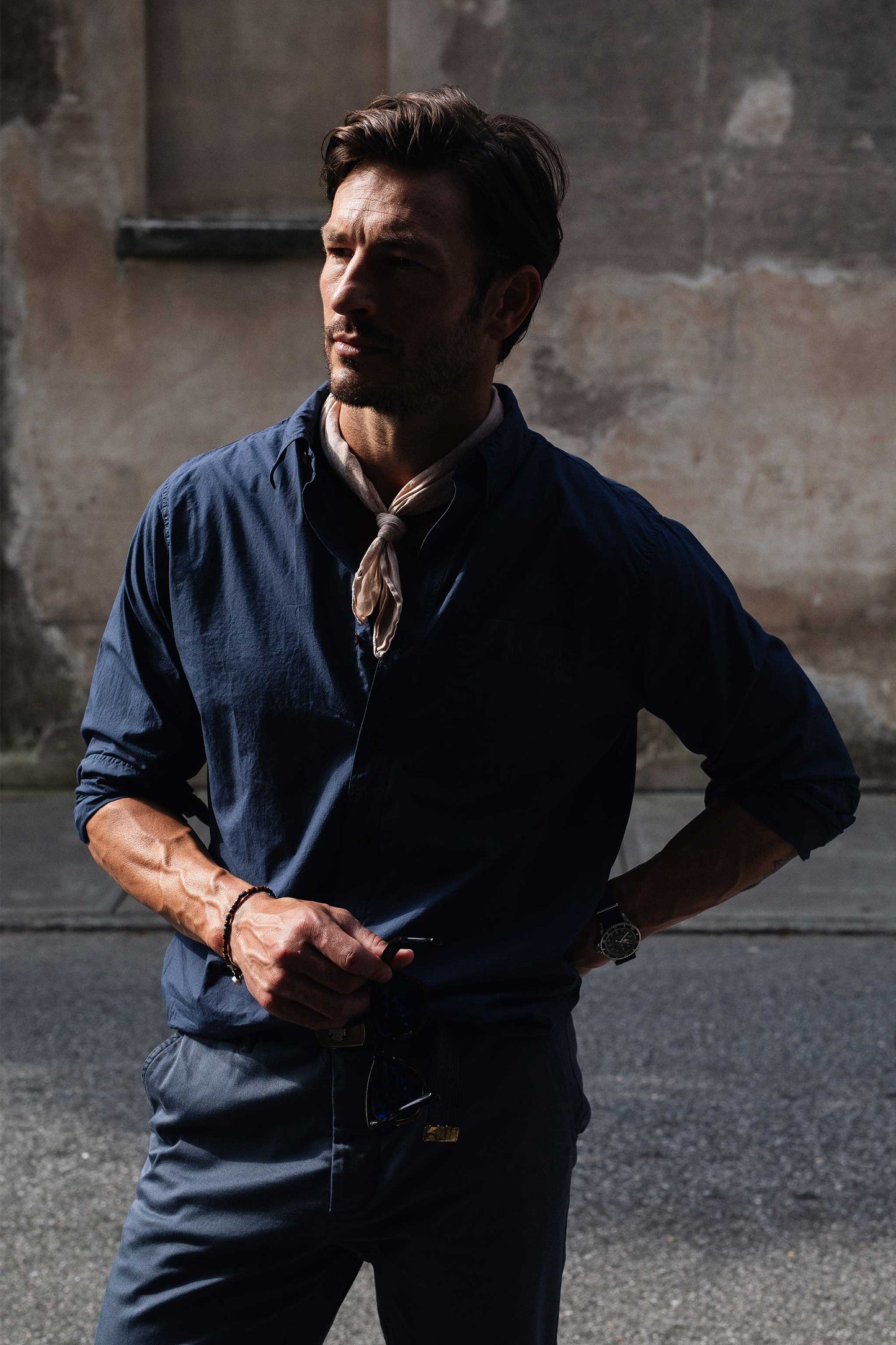 Rivay Type 104 Garment Dyed Poplin Button Down in Navy