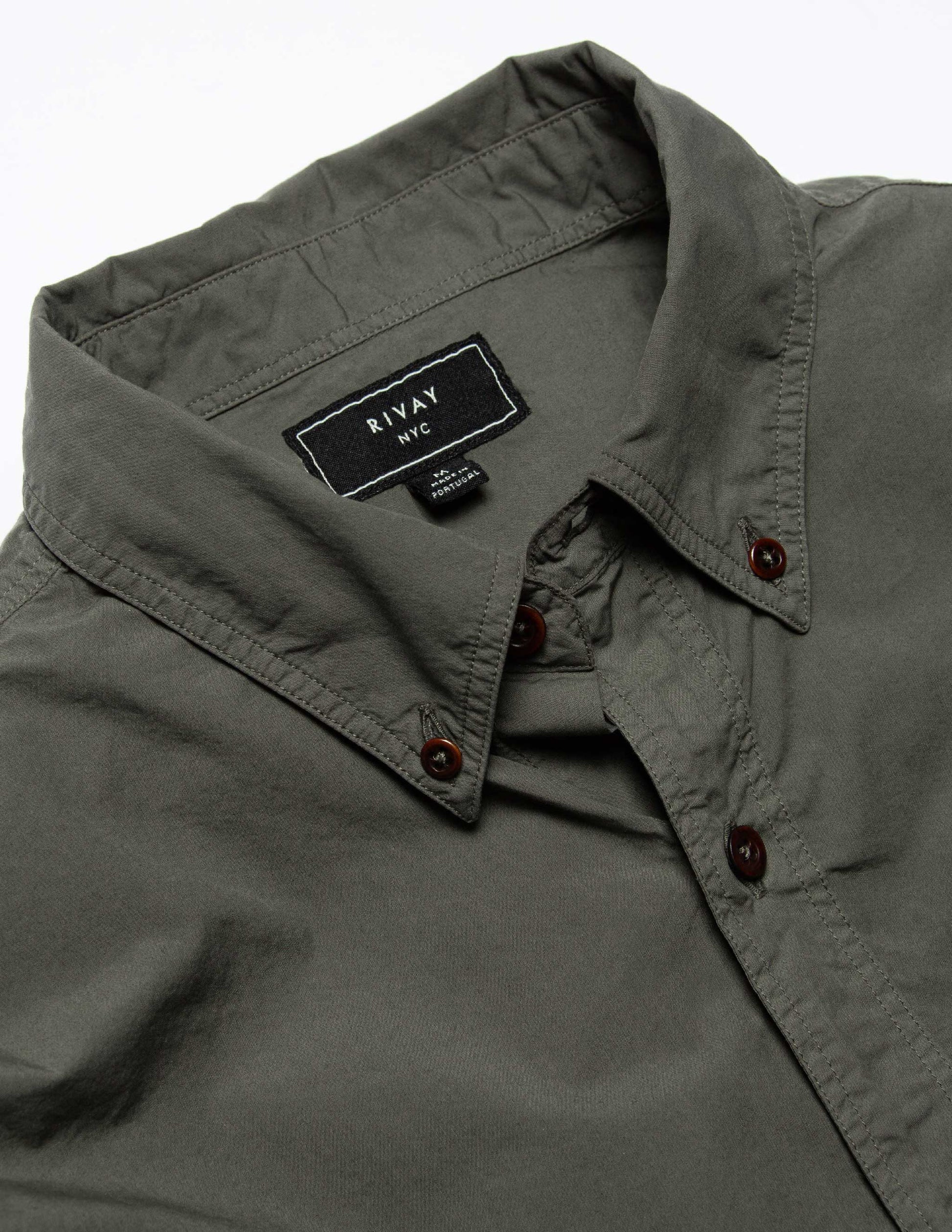 Rivay Type 104 Garment Dyed Poplin Button Down in Dark Sage