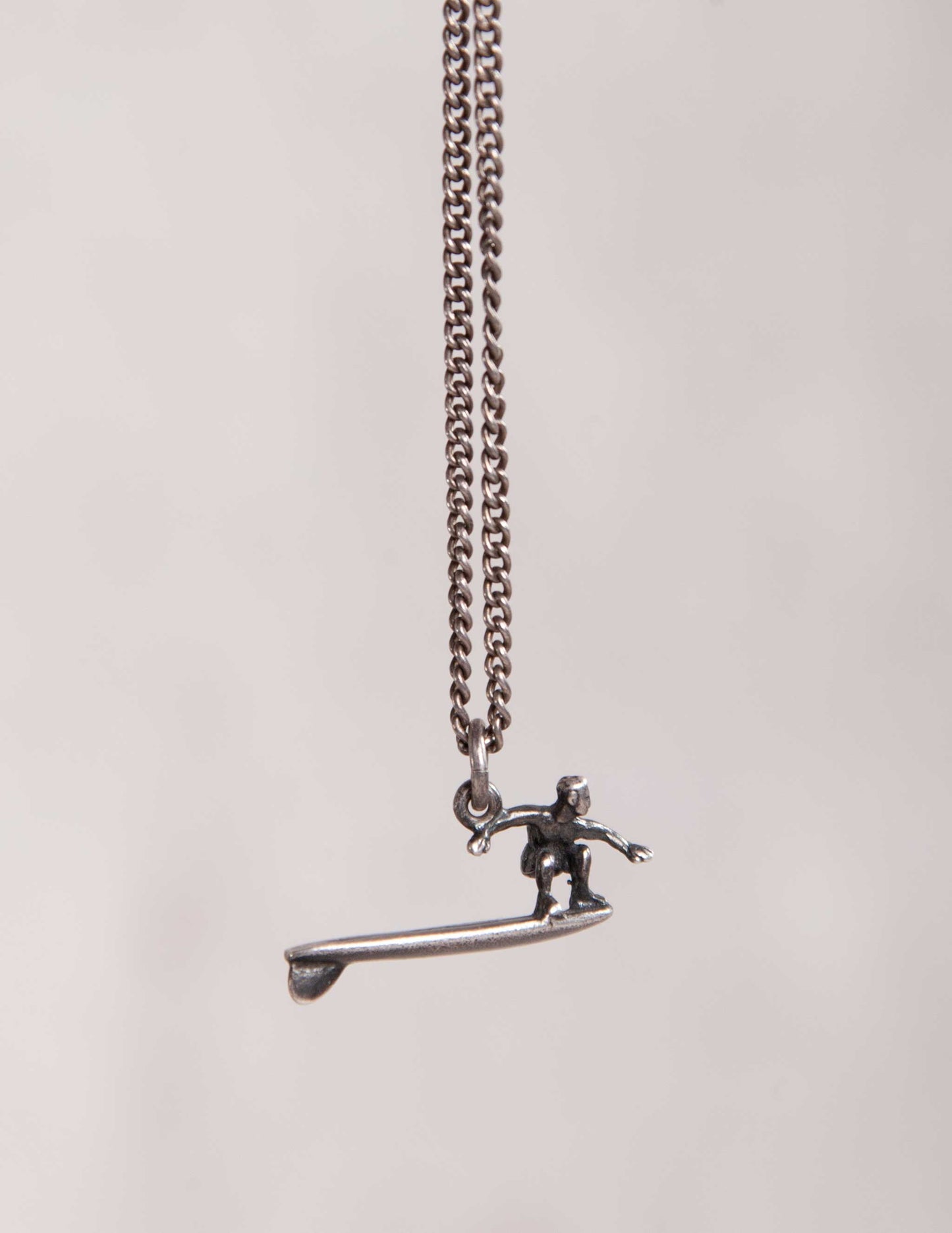 Vintage Surfer Pendant Necklace in Sterling Silver