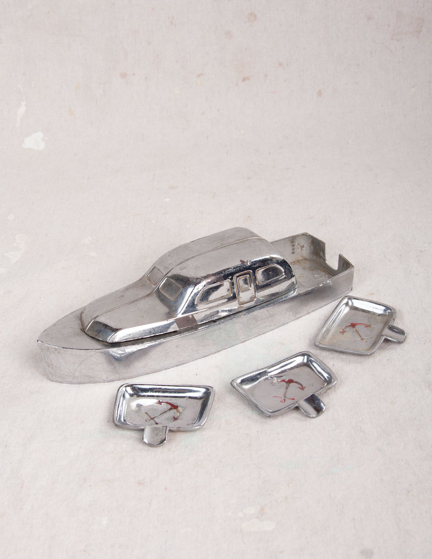 Mid-Century Japanese Chrome Bar Set – Yacht with Anchor Trays