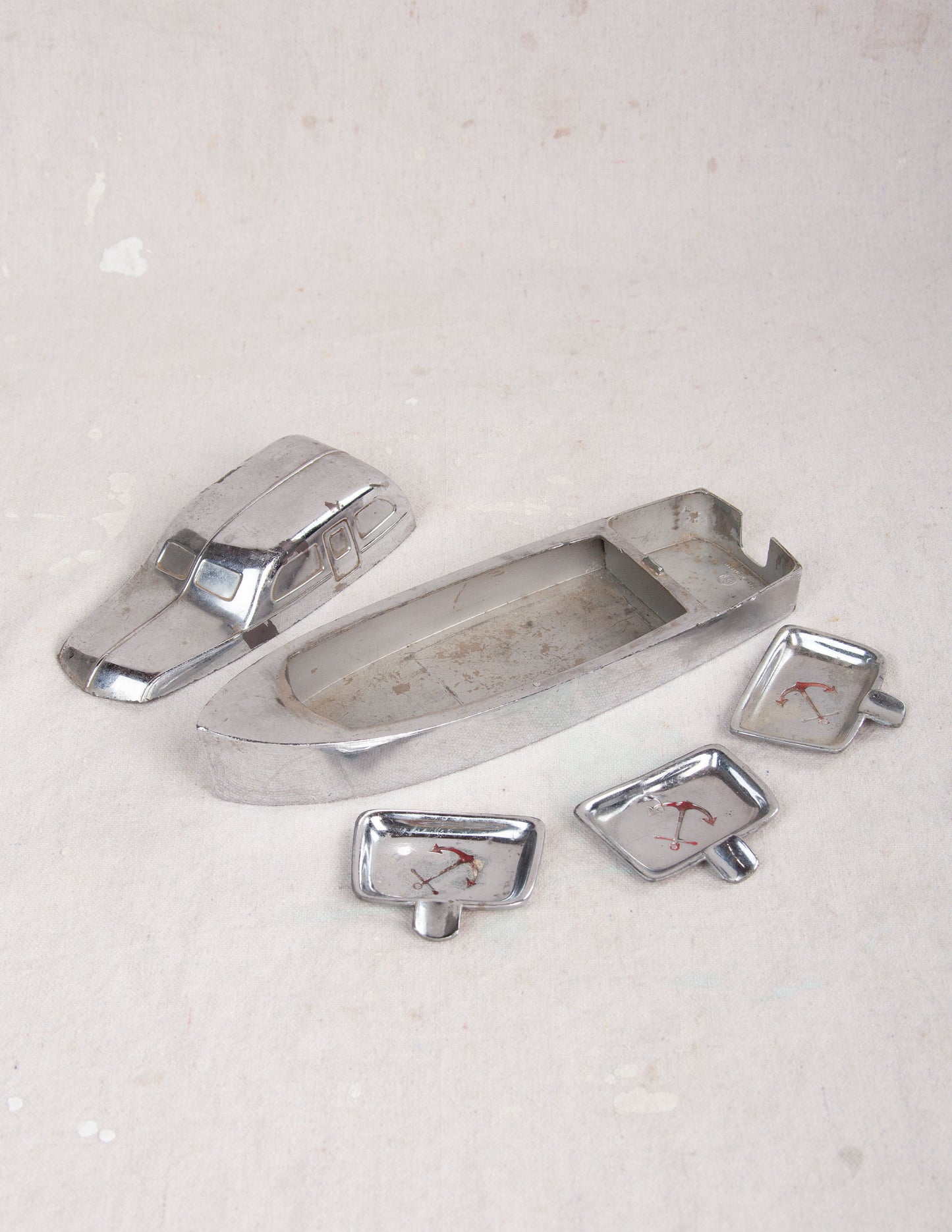 Mid-Century Japanese Chrome Bar Set – Yacht with Anchor Trays