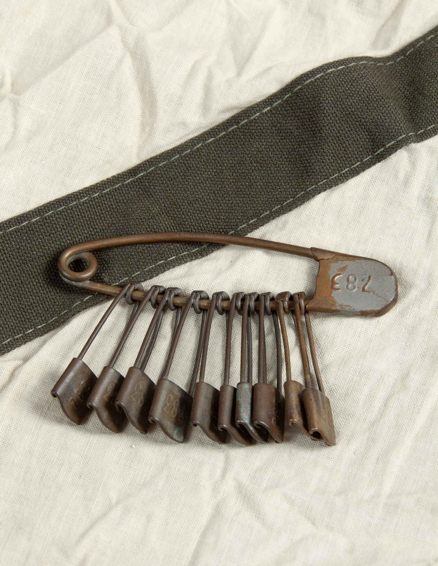 Vintage Safety Pin with Ten Numbered Gear Pins