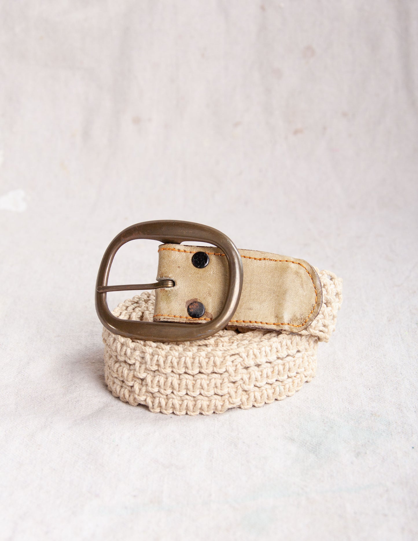 Vintage Woven Web Belt with Leather & Brass Detail