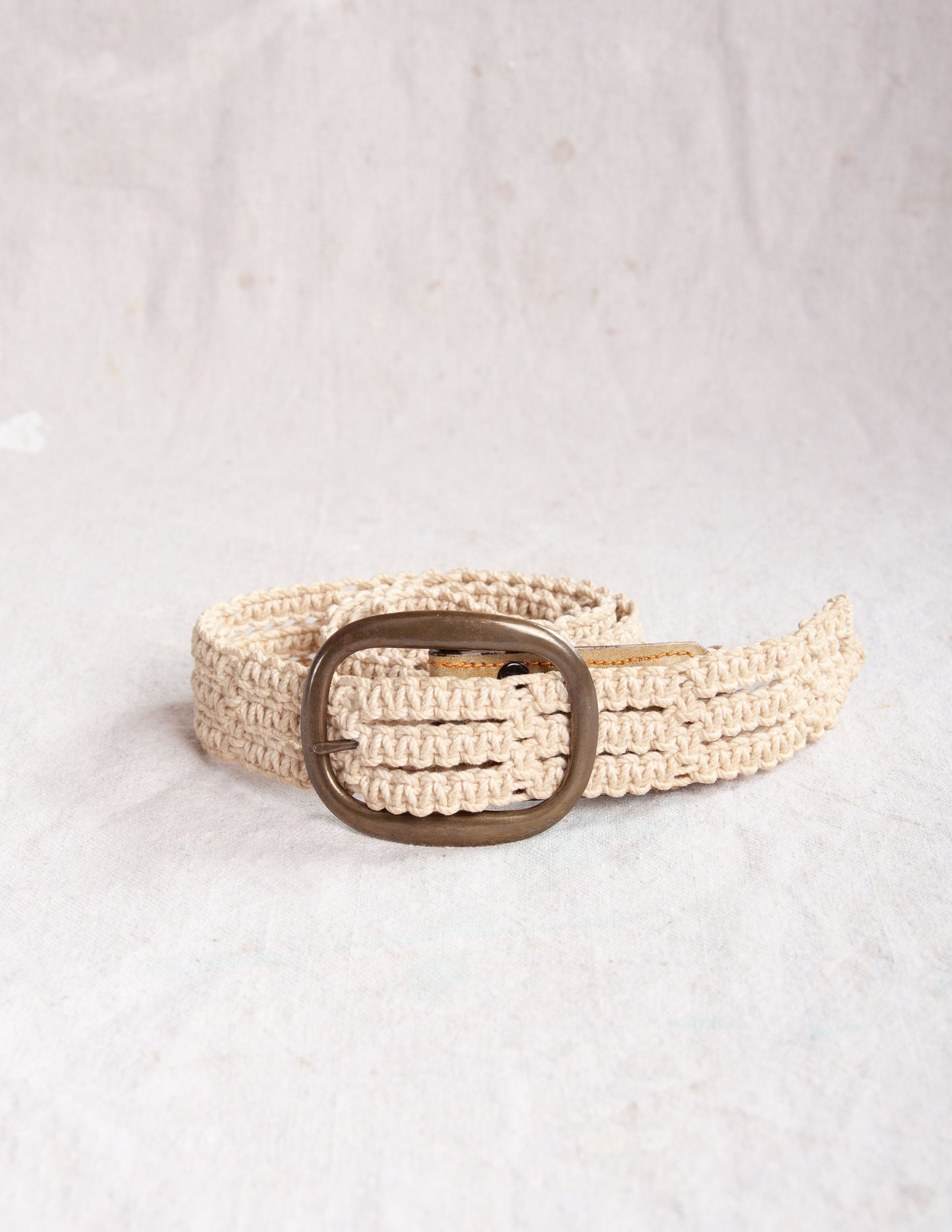 Vintage Woven Web Belt with Leather & Brass Detail
