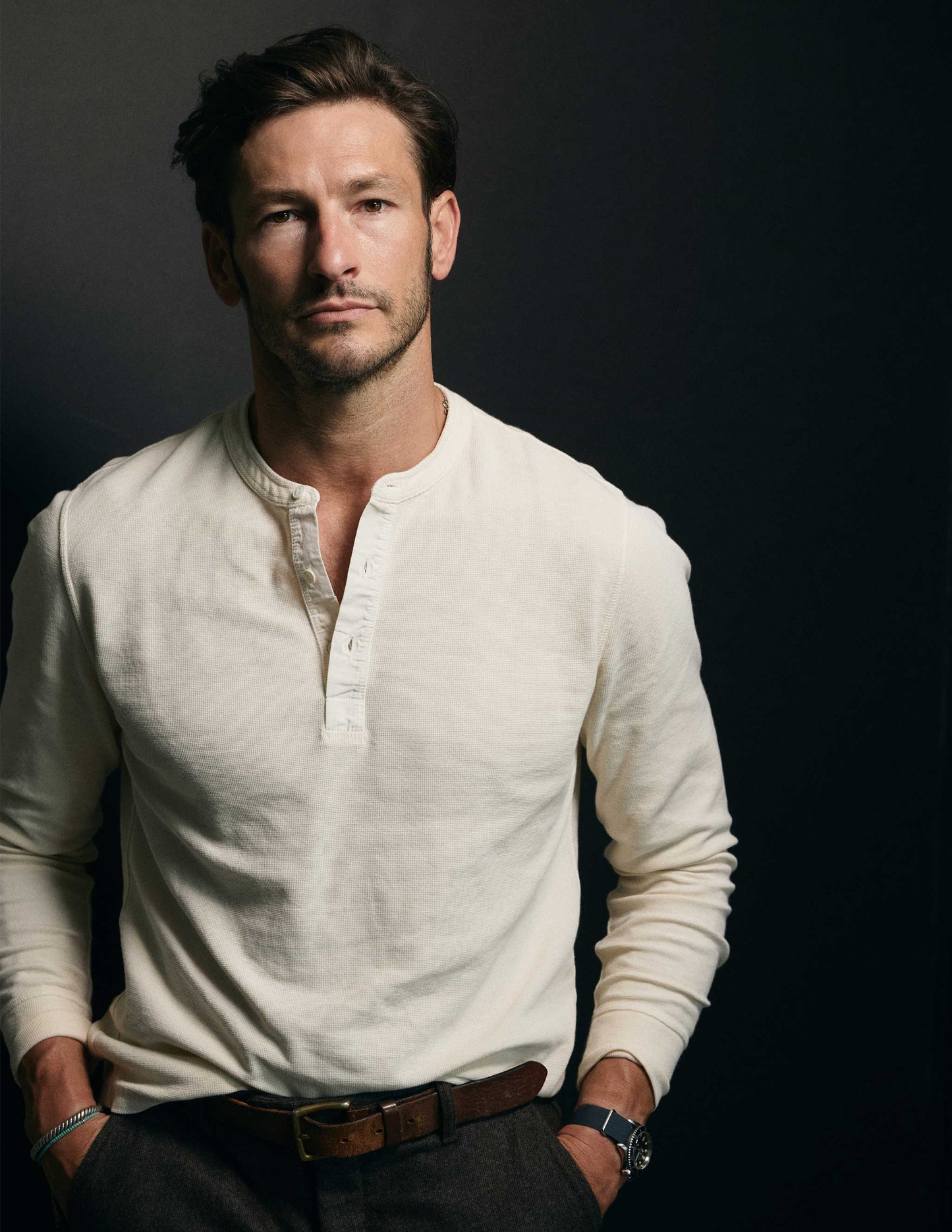 Gibson Waffle Henley in Antique White
