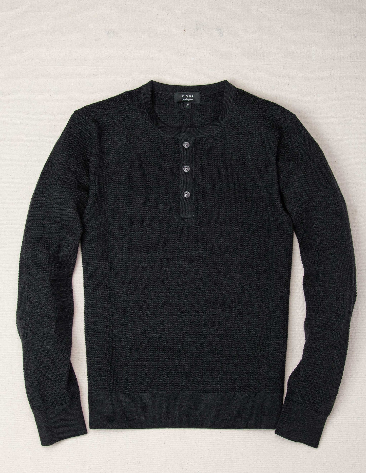 Rivay Cody Merino Waffle Henley in Charcoal