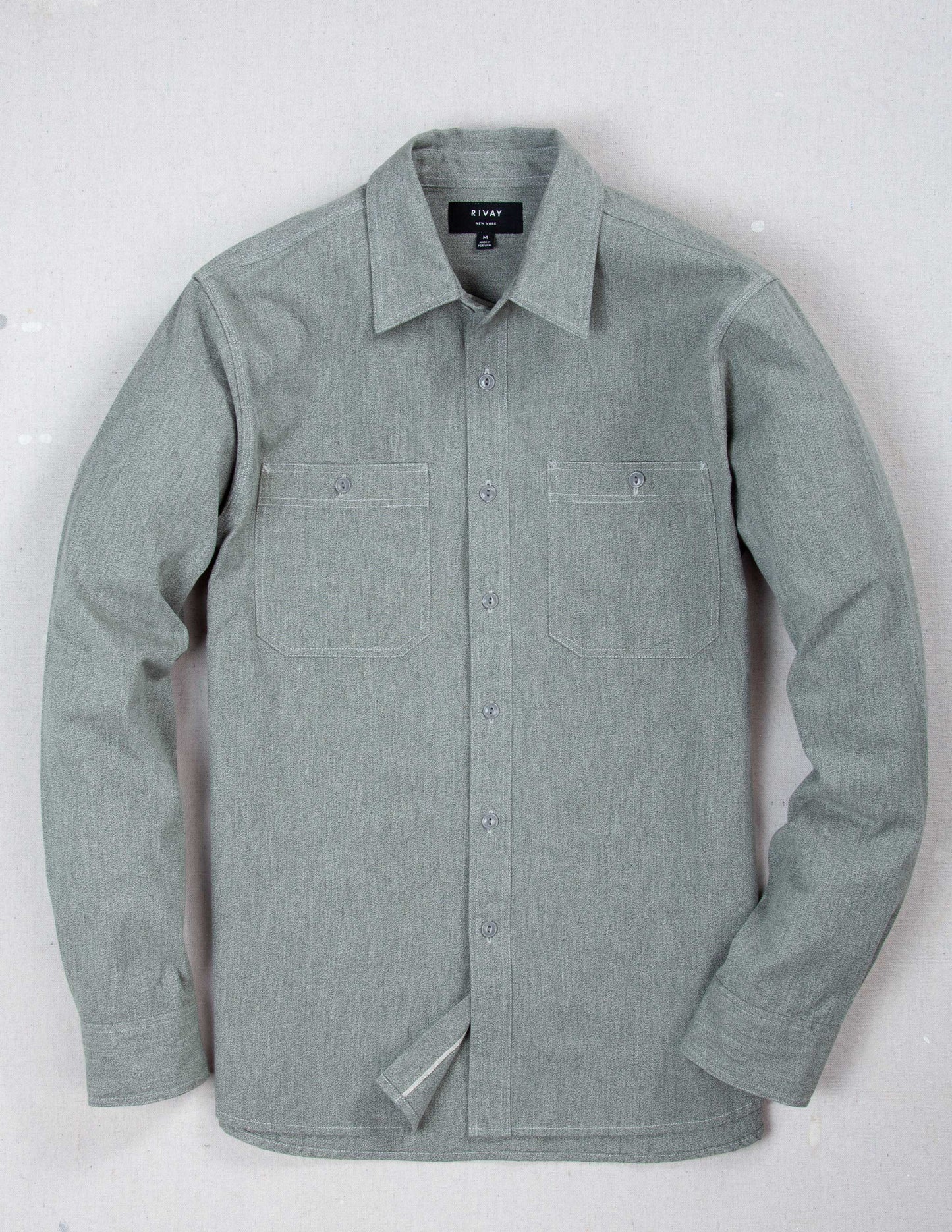 Weston Marled Selvedge Chambray Workshirt in Sage Green