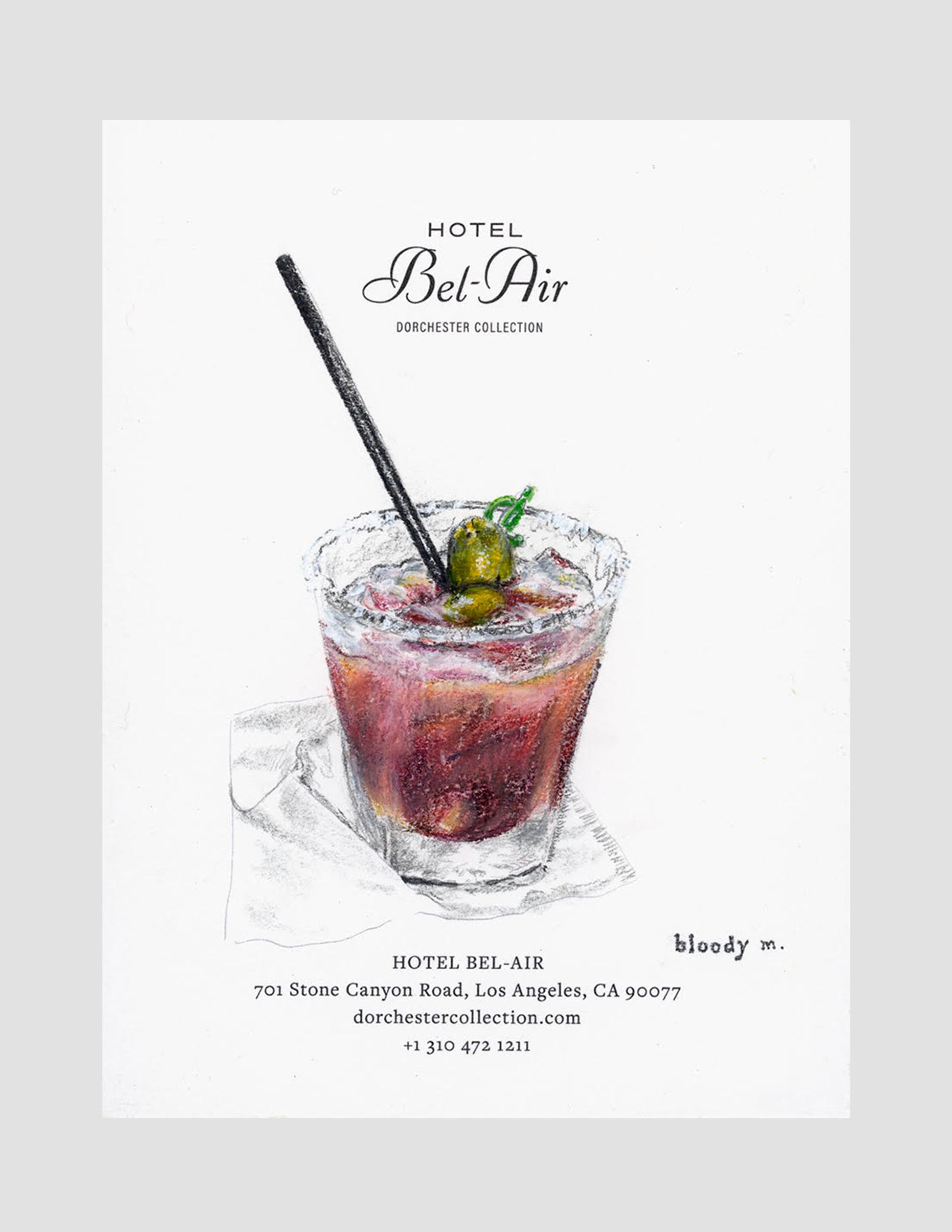 J. Cournoyer Drawing- Bloody Mary on Hotel Bel Air