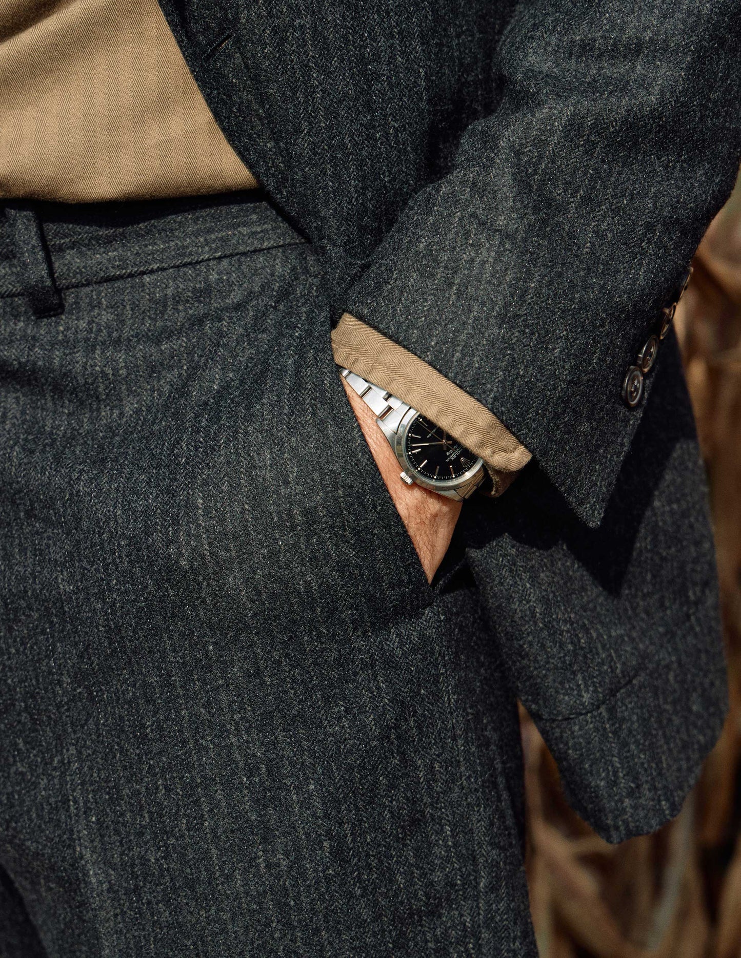 Italian Wool Suit in Charcoal Herringbone