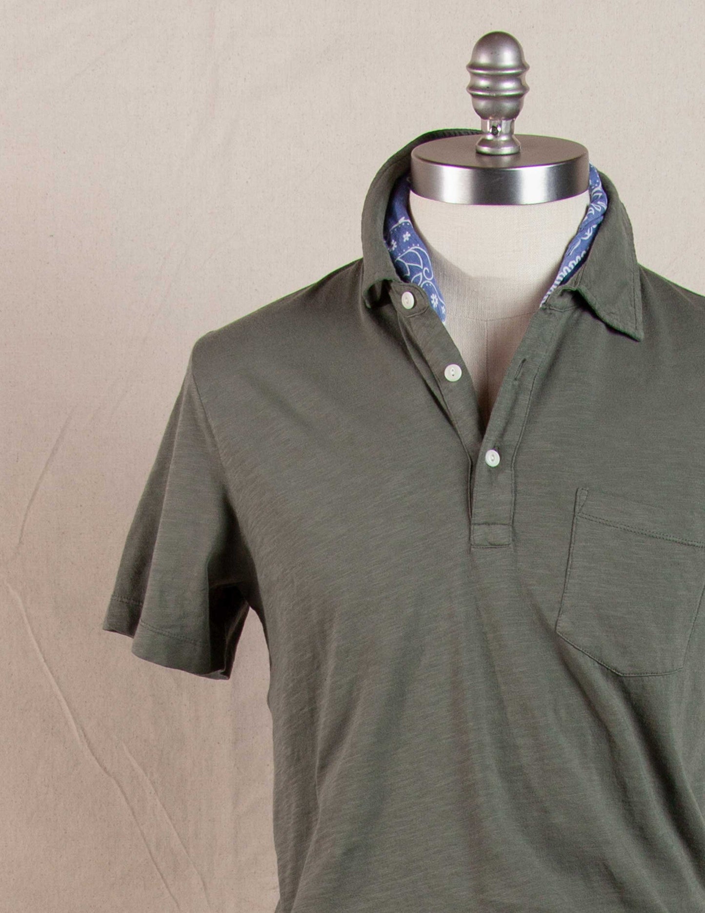 Rivay Garment Dyed Slub Jersey Polo in Olive
