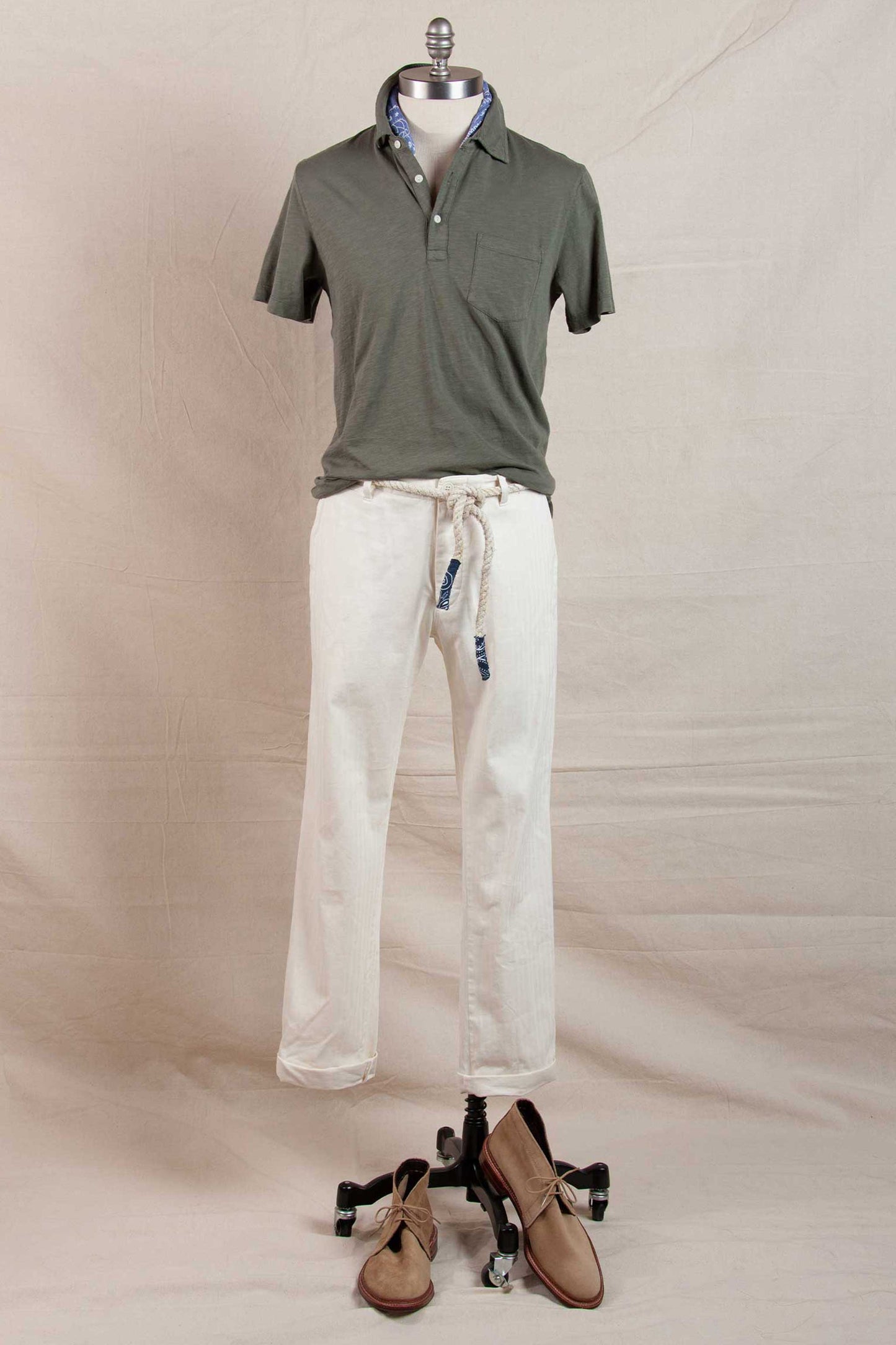 Rivay Garment Dyed Slub Jersey Polo in Olive