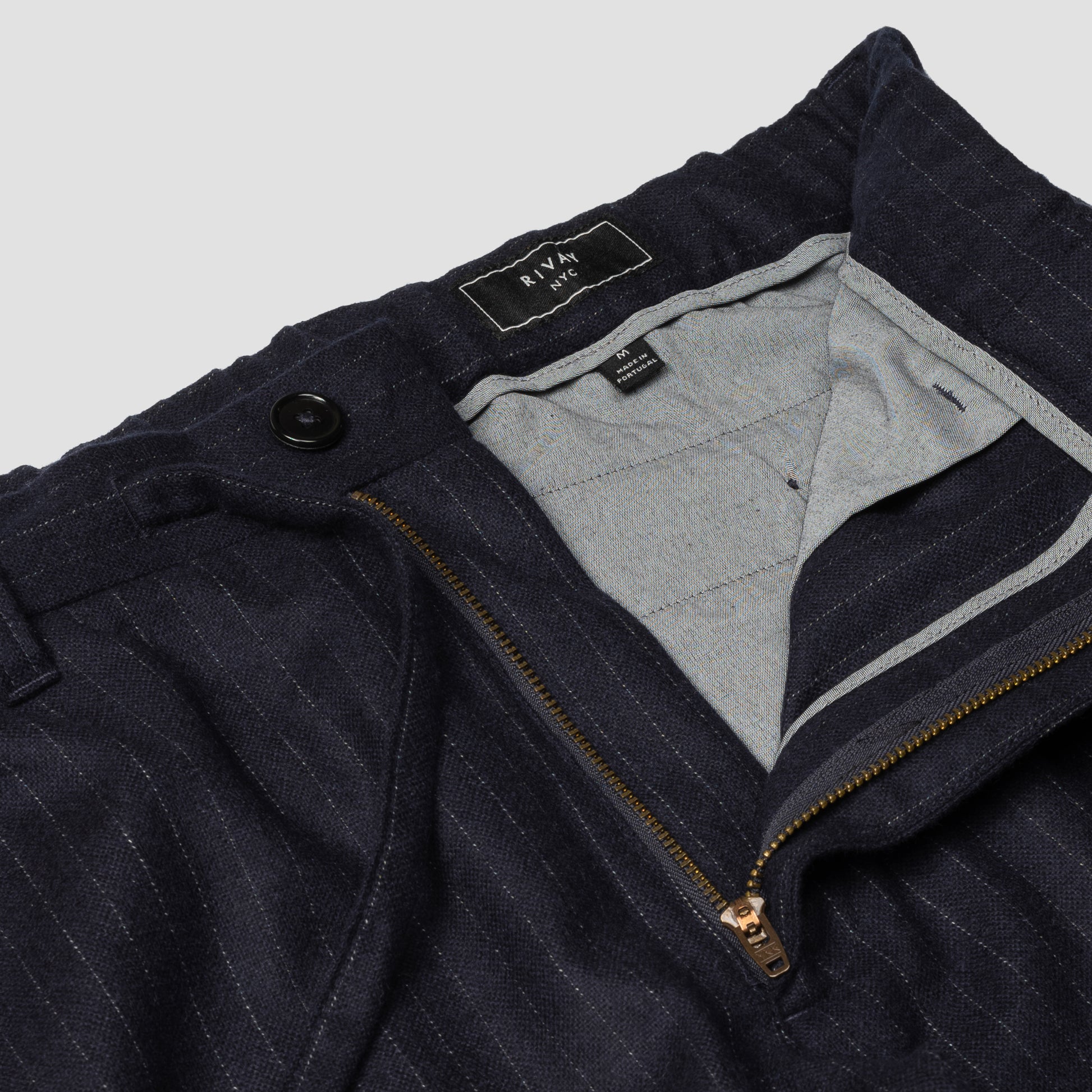 Rivay Chiltern Wool Cashmere Trouser in Navy Chalkstripe