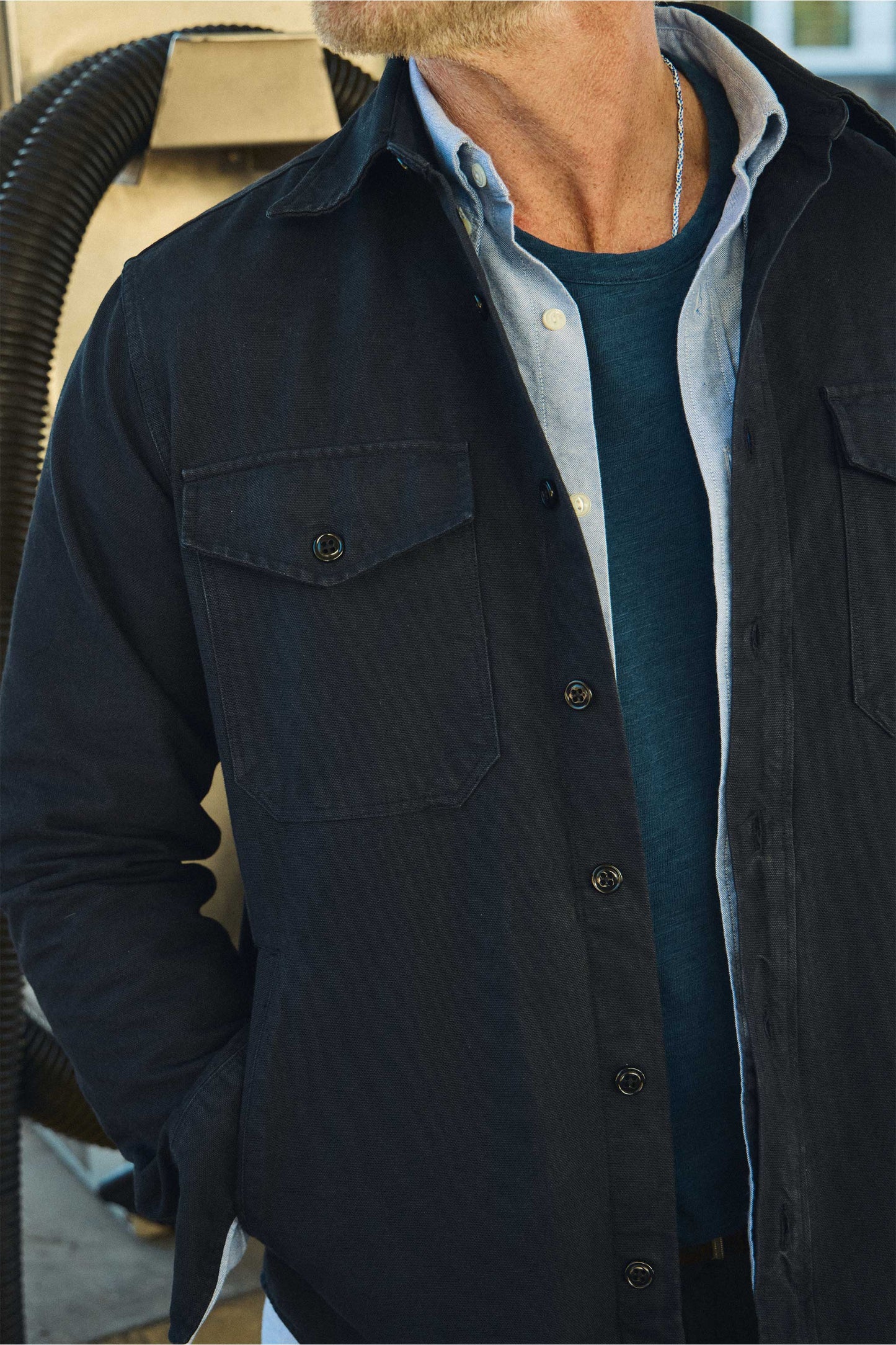 Rivay & A Continuous Lean Canvas Shirt Jacket in Navy