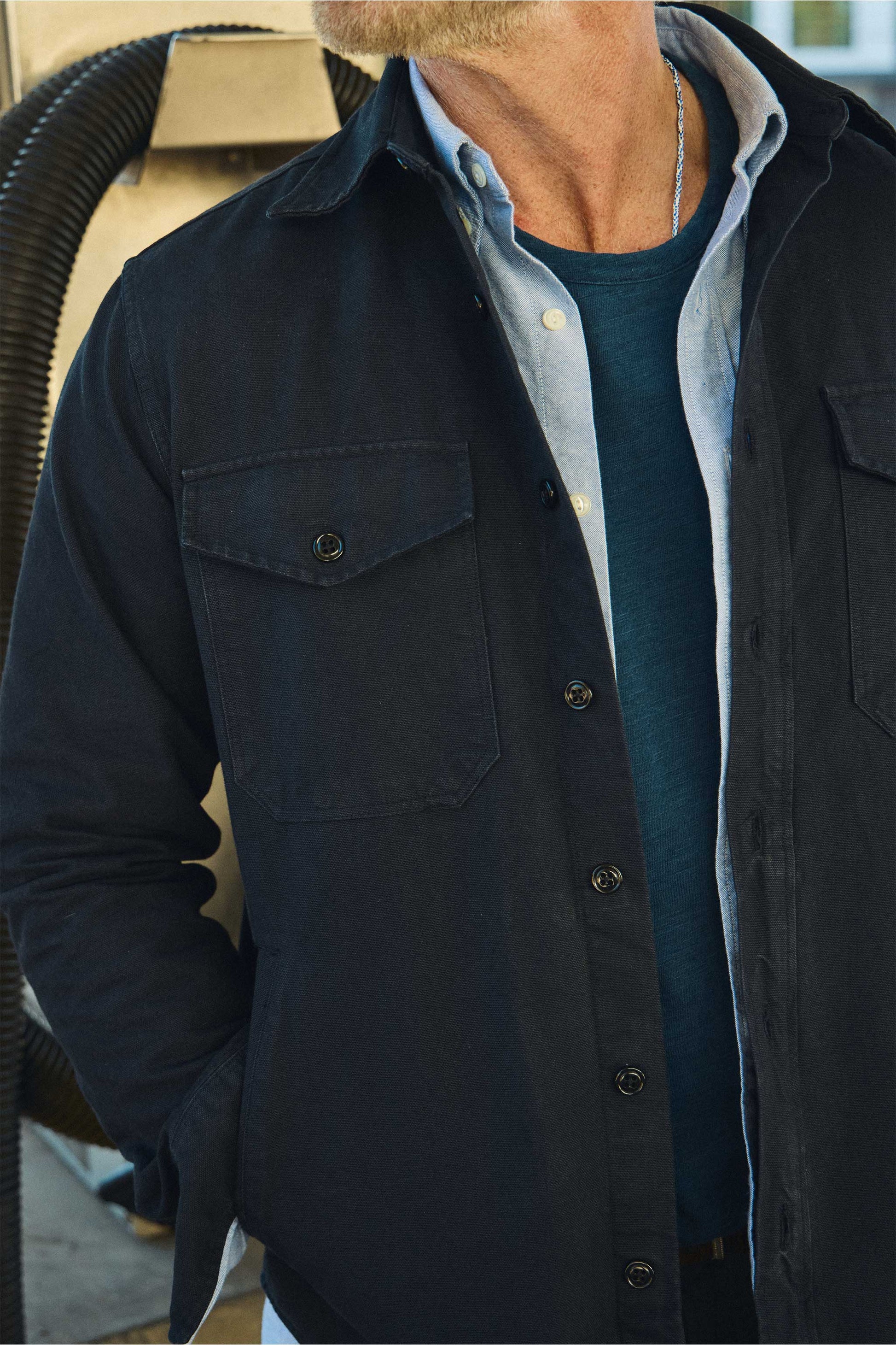Rivay & A Continuous Lean Canvas Shirt Jacket in Navy