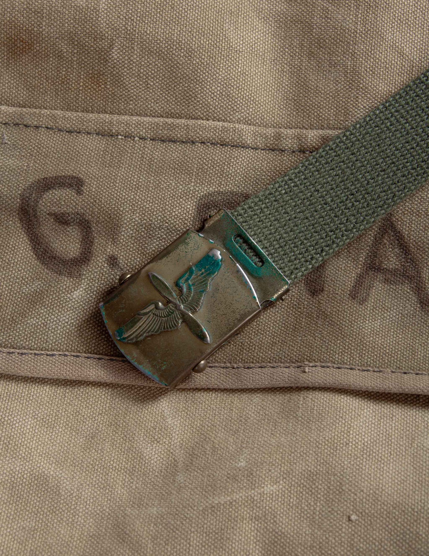 WWII U.S. Army Air Corps Winged Propeller Buckle with Web Belt