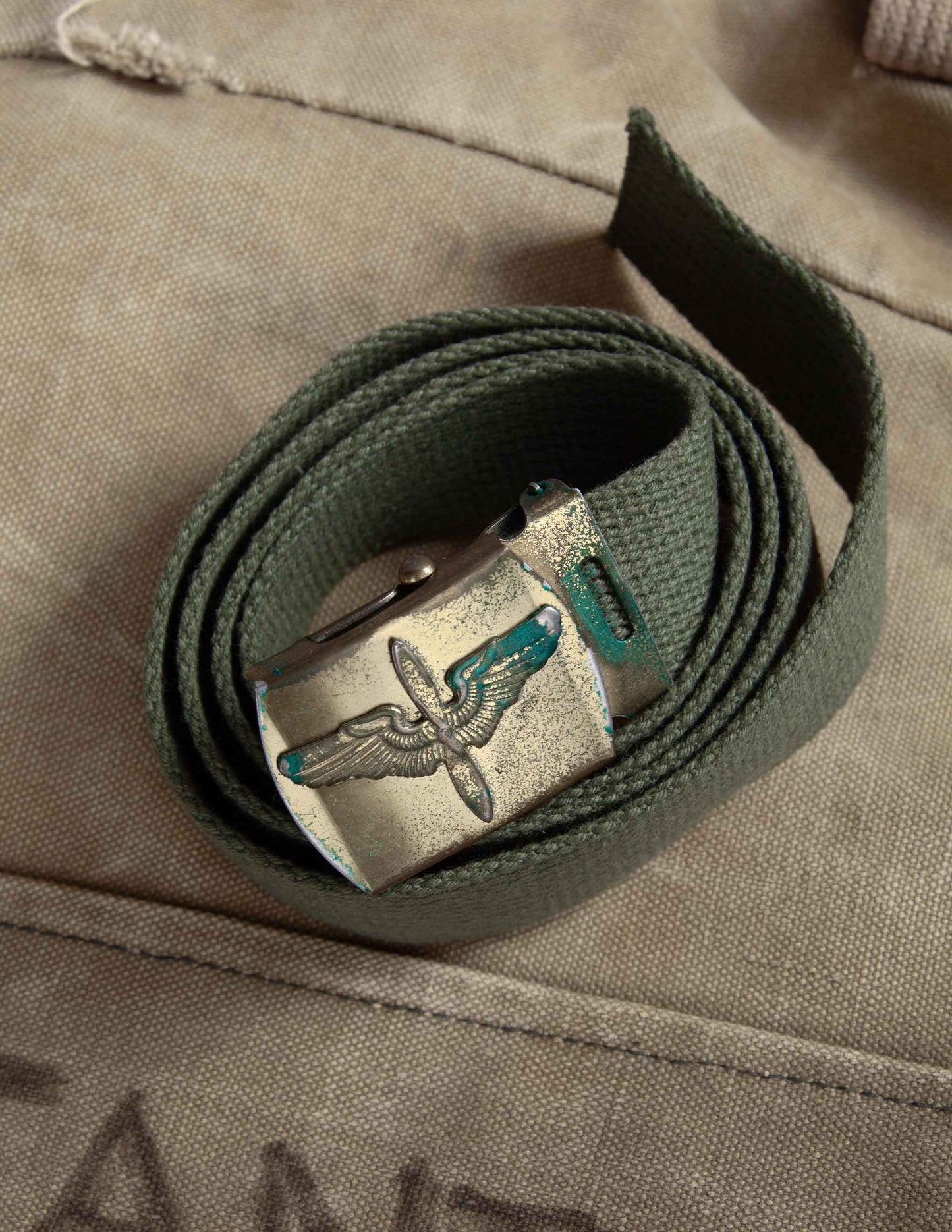 WWII U.S. Army Air Corps Winged Propeller Buckle with Web Belt