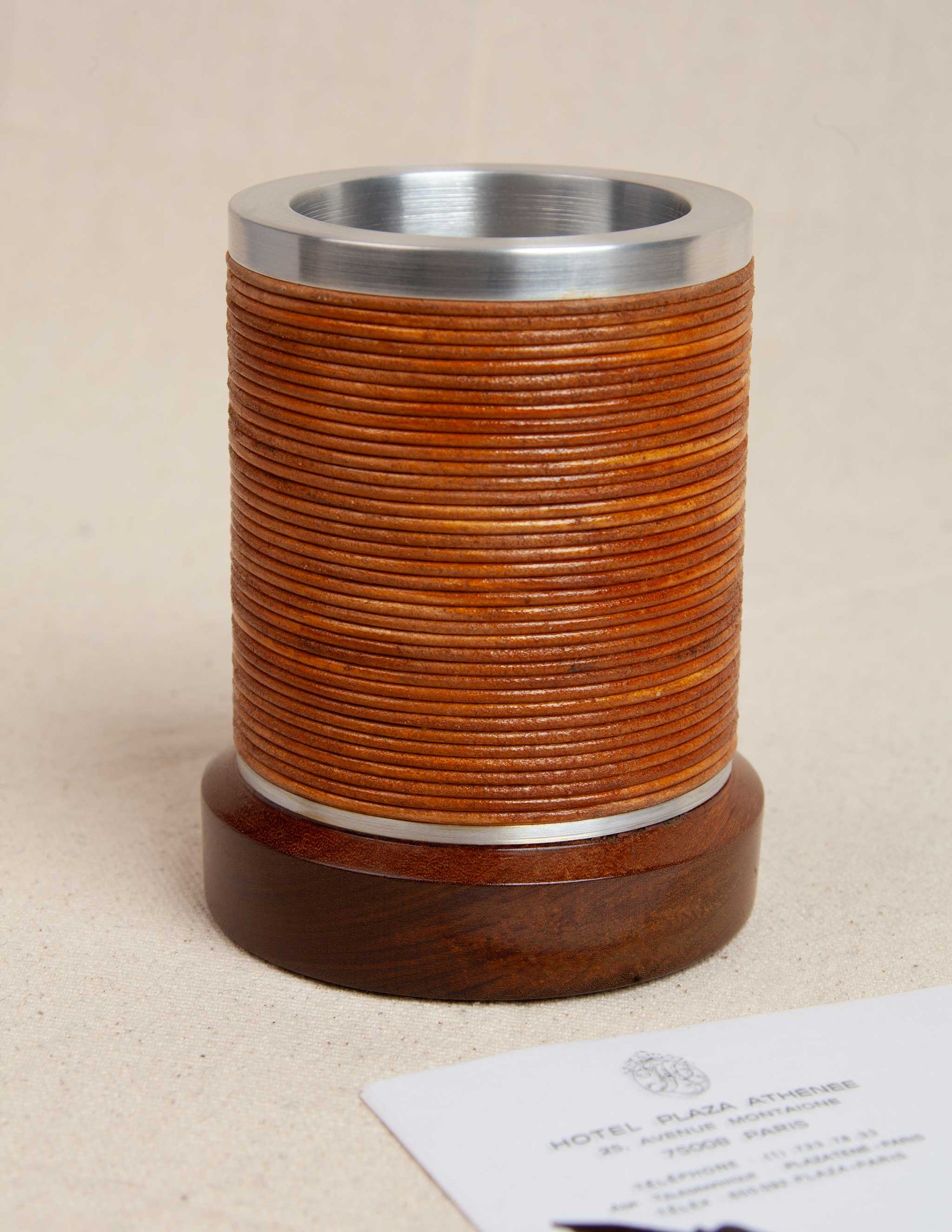 Helio Ascari Aluminum, Leather and Jacaranda Wood Pen Holder