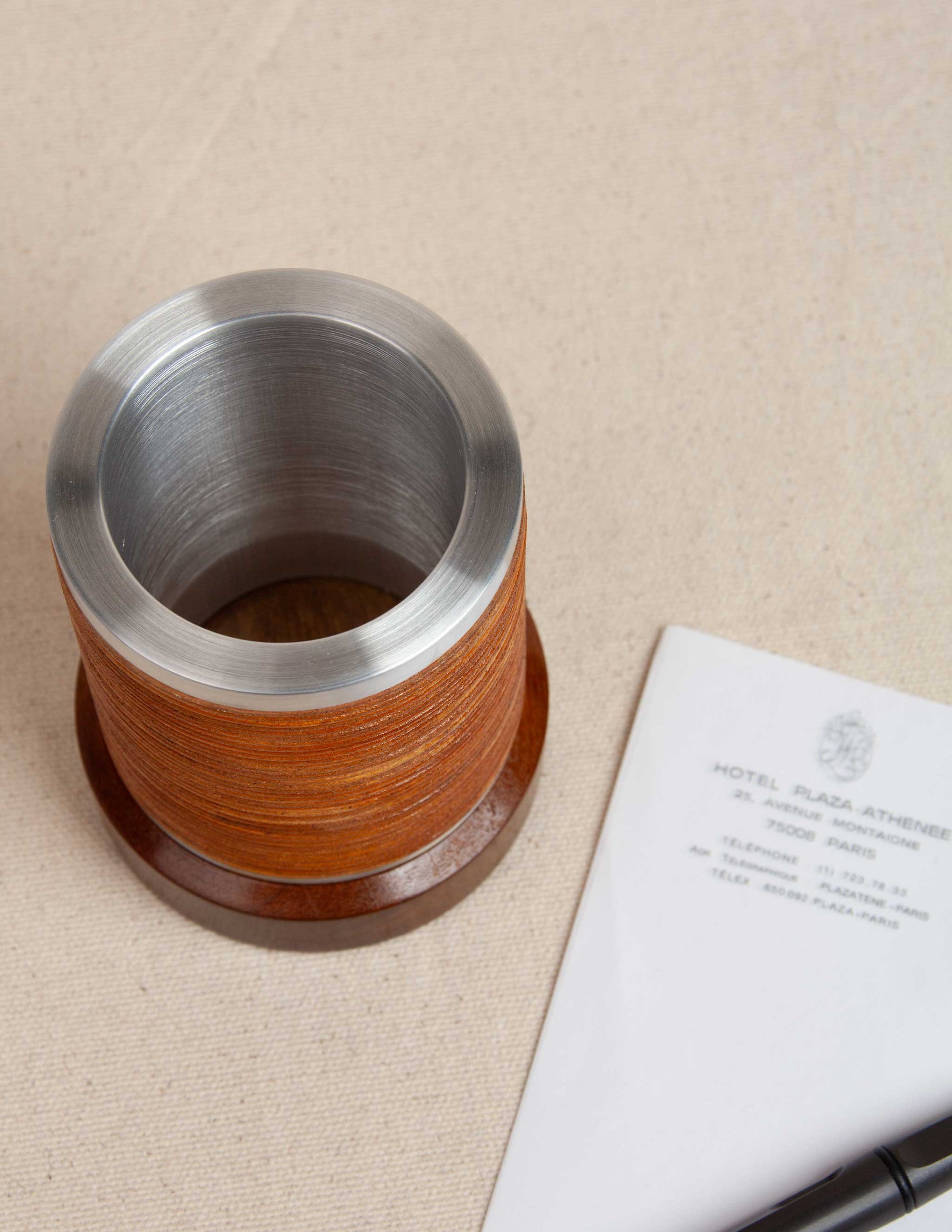 Helio Ascari Aluminum, Leather and Jacaranda Wood Pen Holder