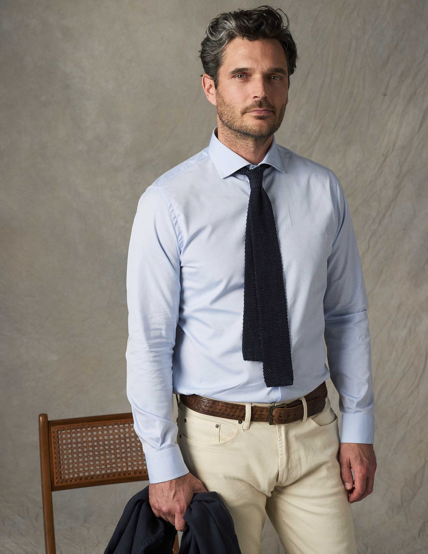 Rivay Corso Italian Dress Shirt in Classic Blue Pinpoint Oxford