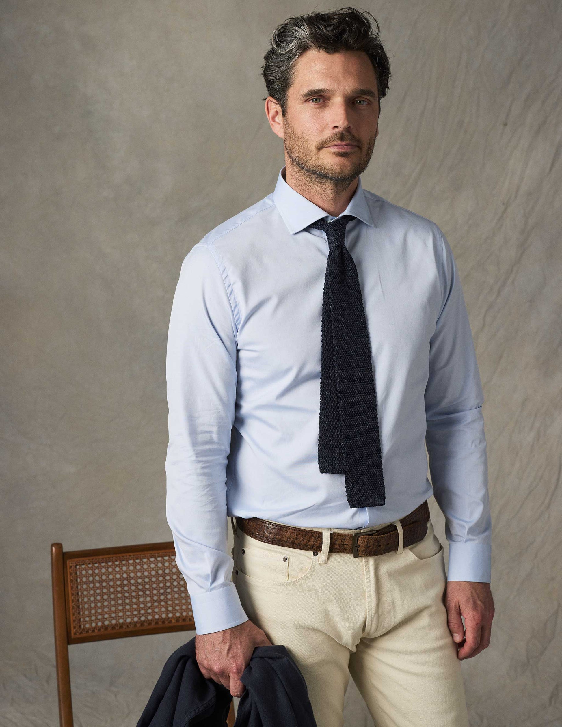 Rivay Corso Italian Dress Shirt in Classic Blue Pinpoint Oxford