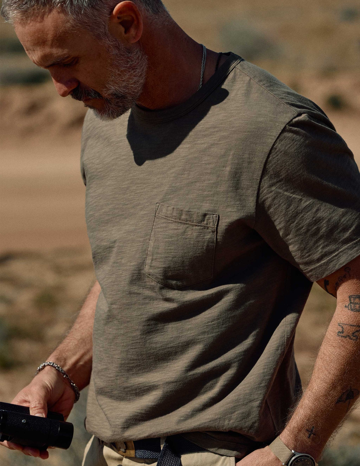 Slub Cotton Pocket Tee in Brownstone