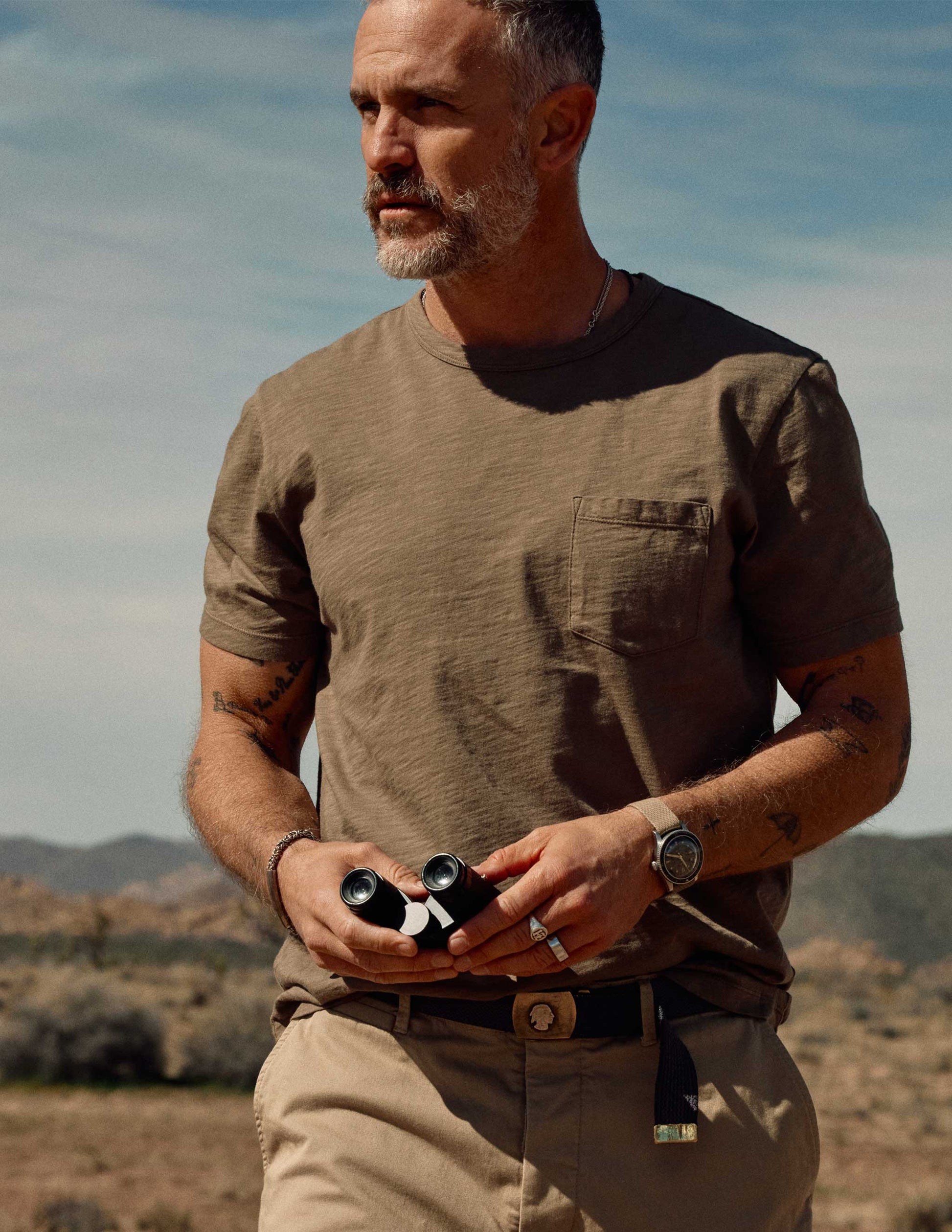Slub Cotton Pocket Tee in Brownstone