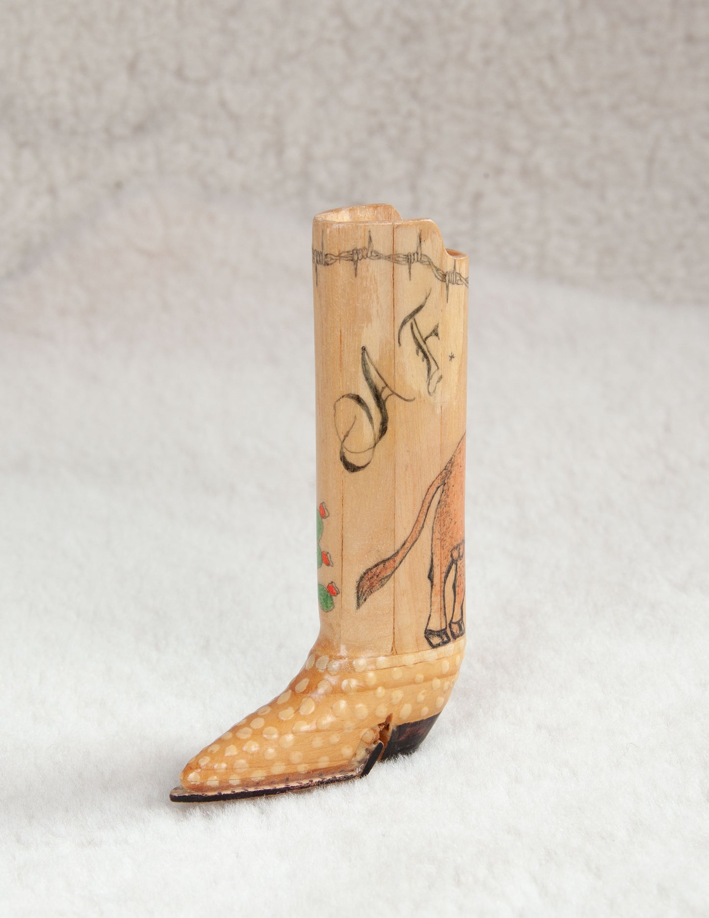 Hand-Carved Wooden Cowboy Boot Lighter Sleeve – "A.F." Edition
