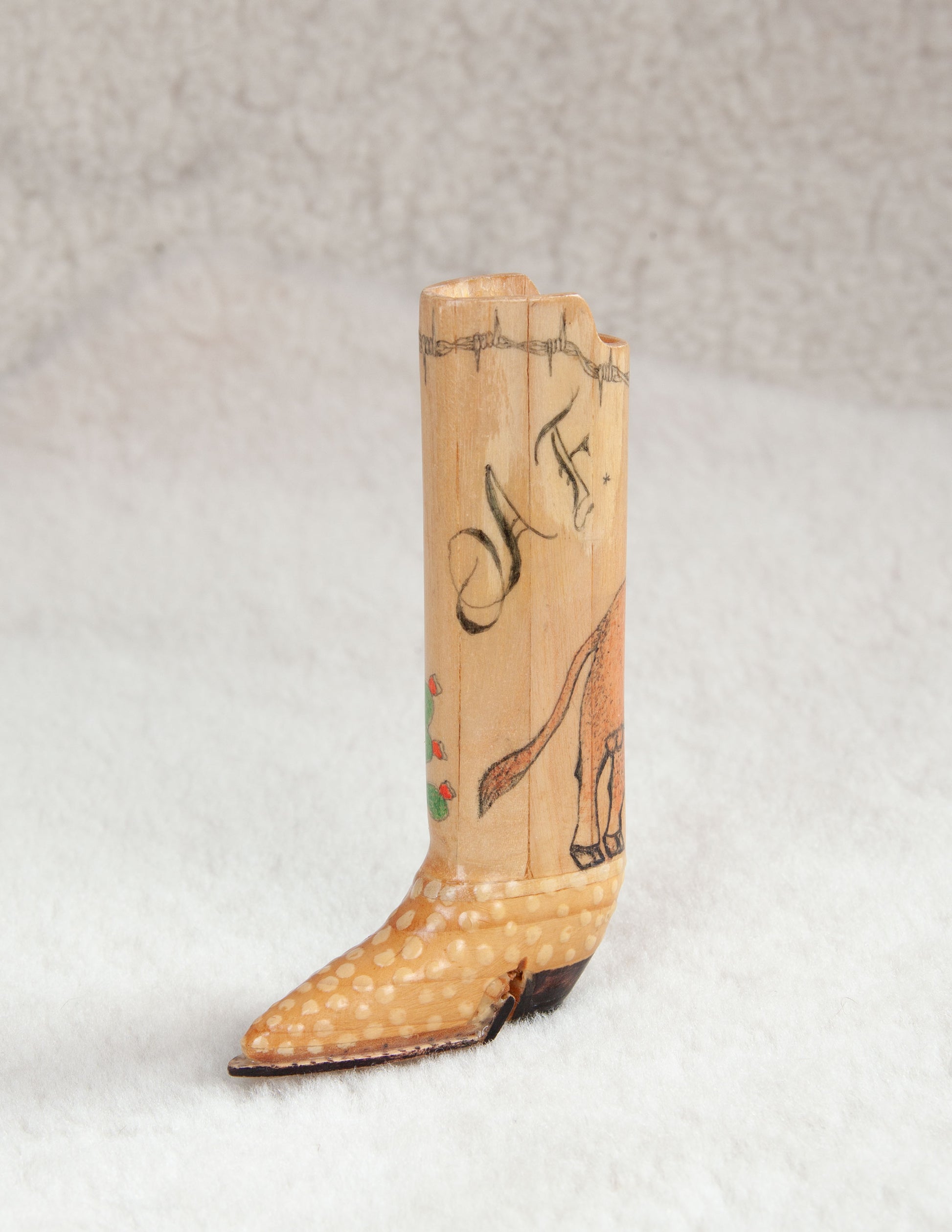 Hand-Carved Wooden Cowboy Boot Lighter Sleeve – "A.F." Edition