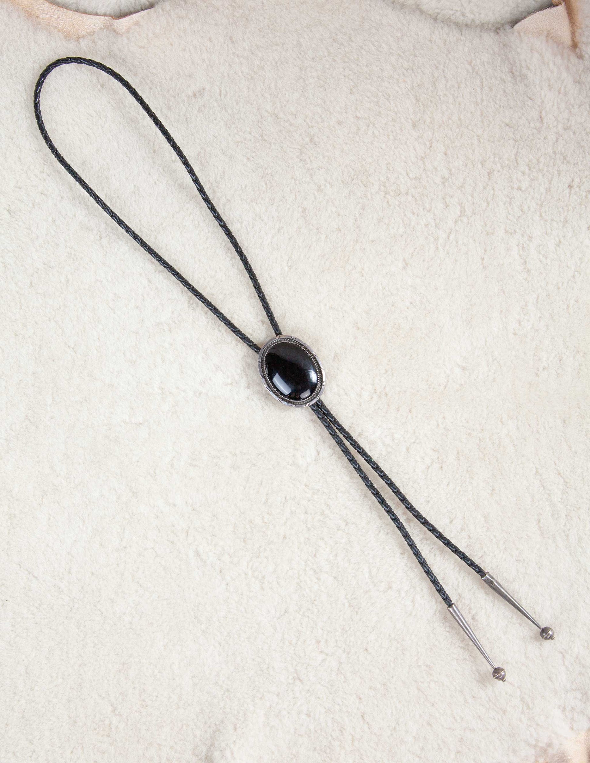 1940s Vintage Sterling & Onyx Bolo Tie