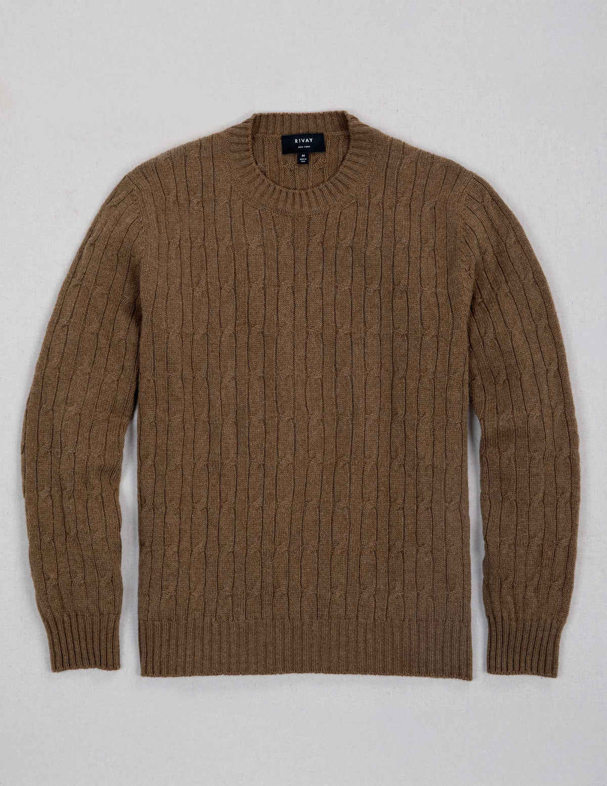 Bowen Cashmere Cable Sweater in Saddle Brown
