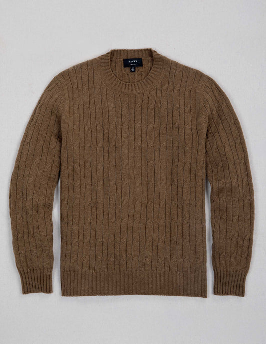 Bowen Cashmere Cable Sweater in Saddle Brown