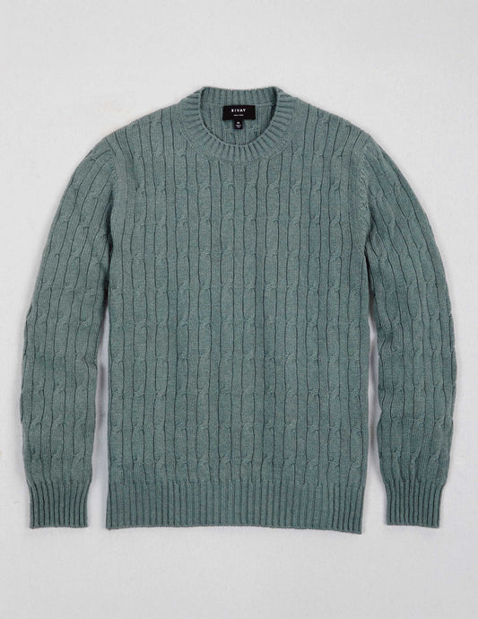 Bowen Cashmere Cable Sweater in Stone Green