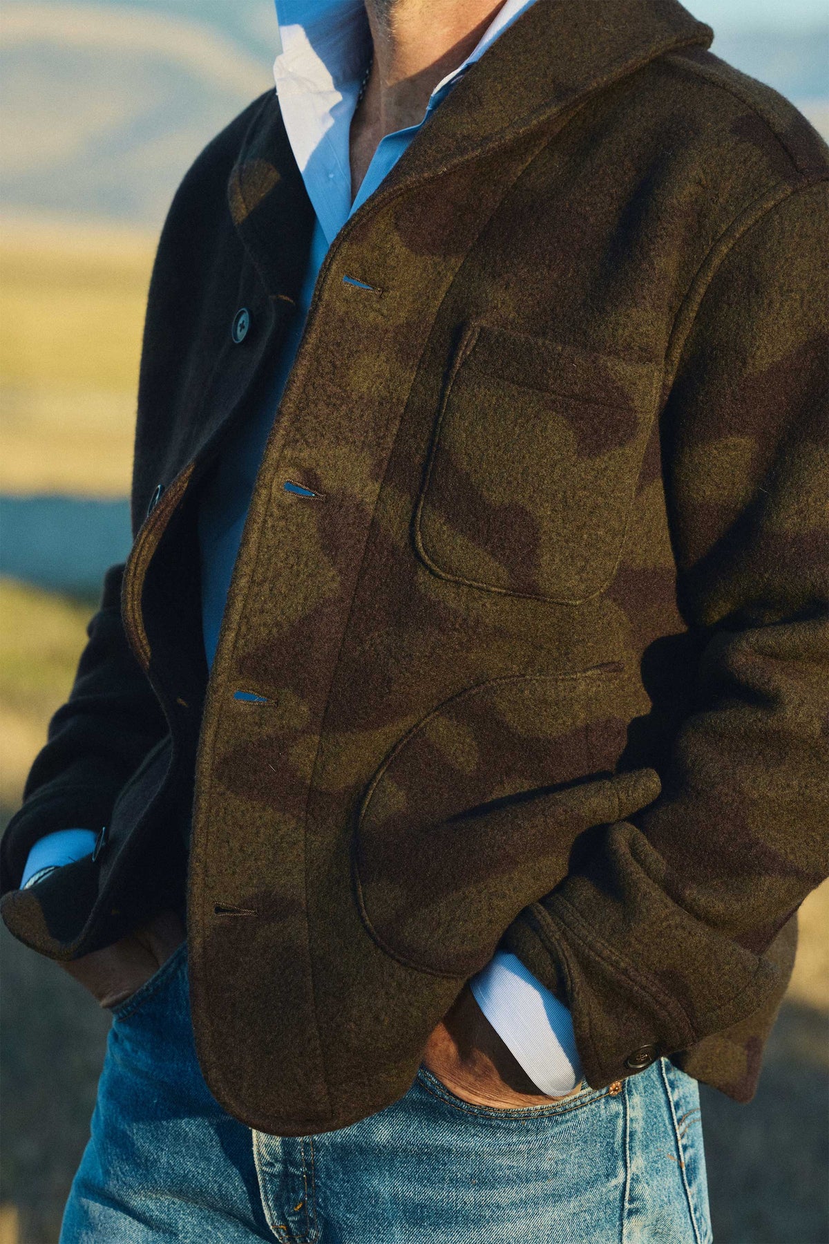 Hale Wool Cardigan in Olive Camo
