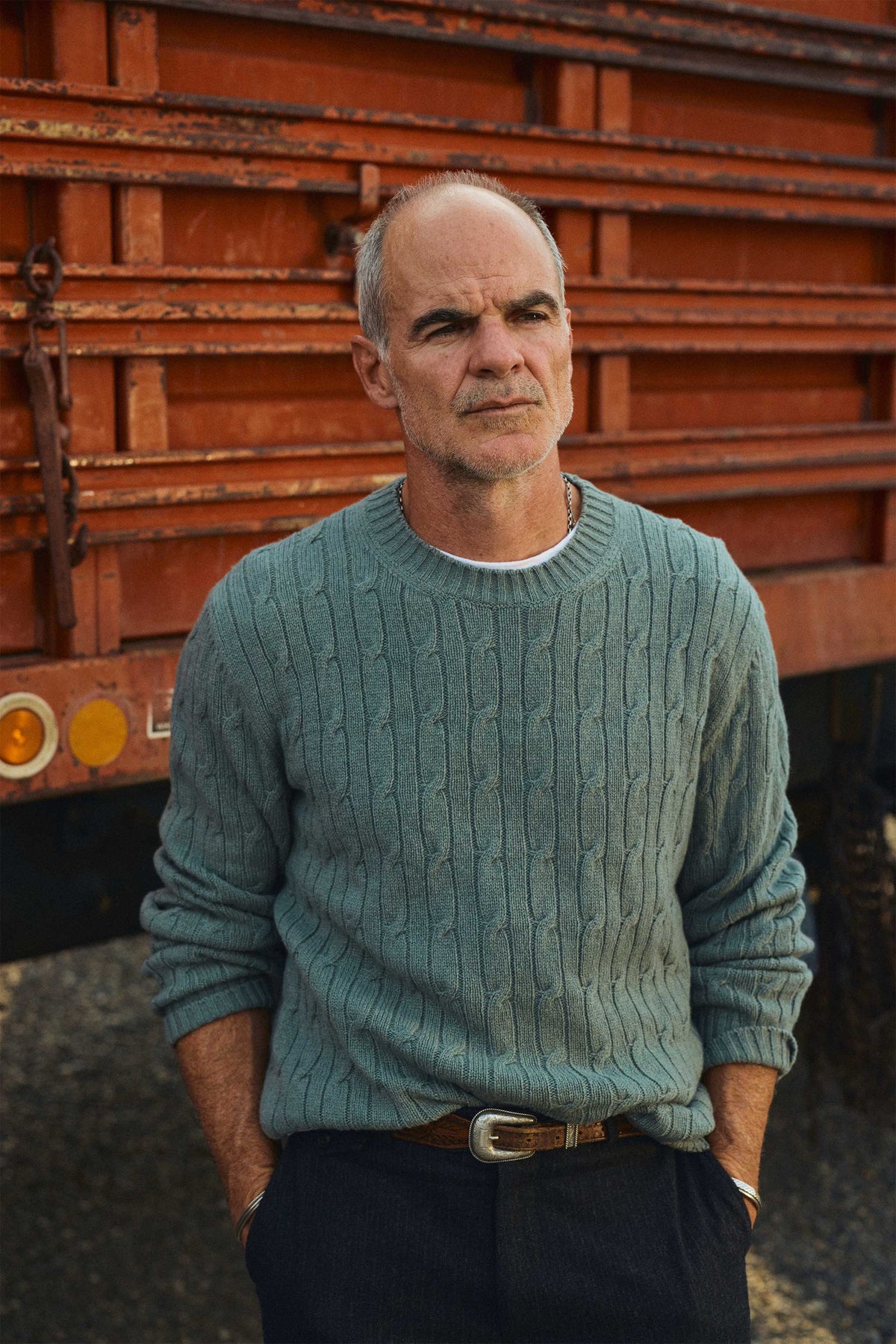 Bowen Cashmere Cable Sweater in Stone Green
