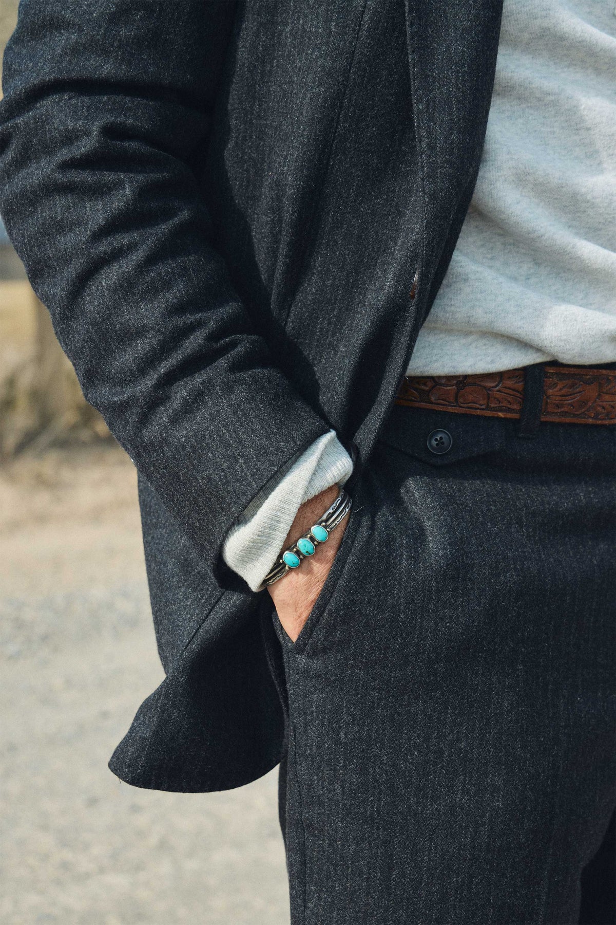 Shelby Italian Wool Suit in Charcoal Herringbone