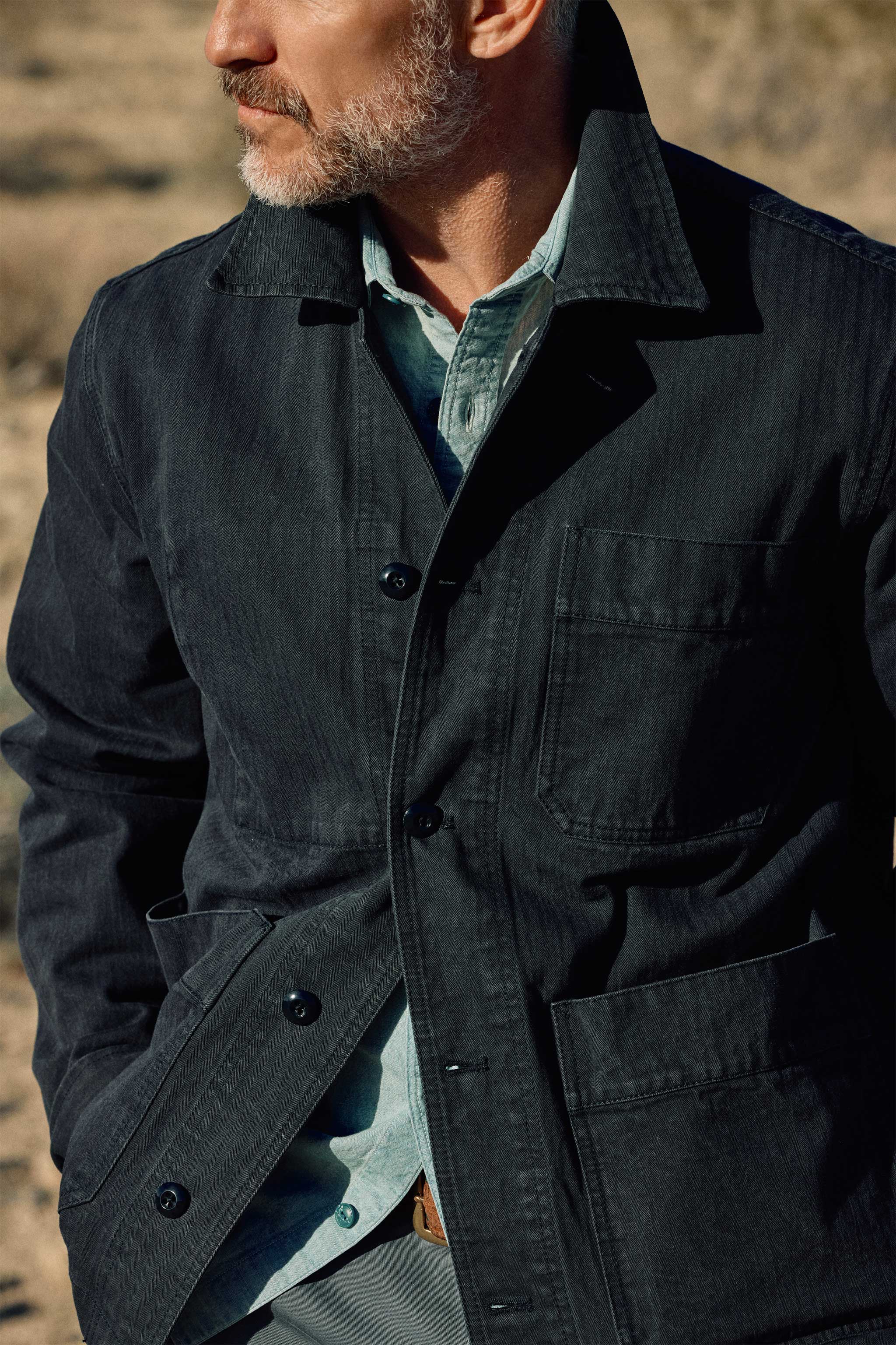 Japanese Cotton Herringbone Chore Jacket in Navy – RIVAY