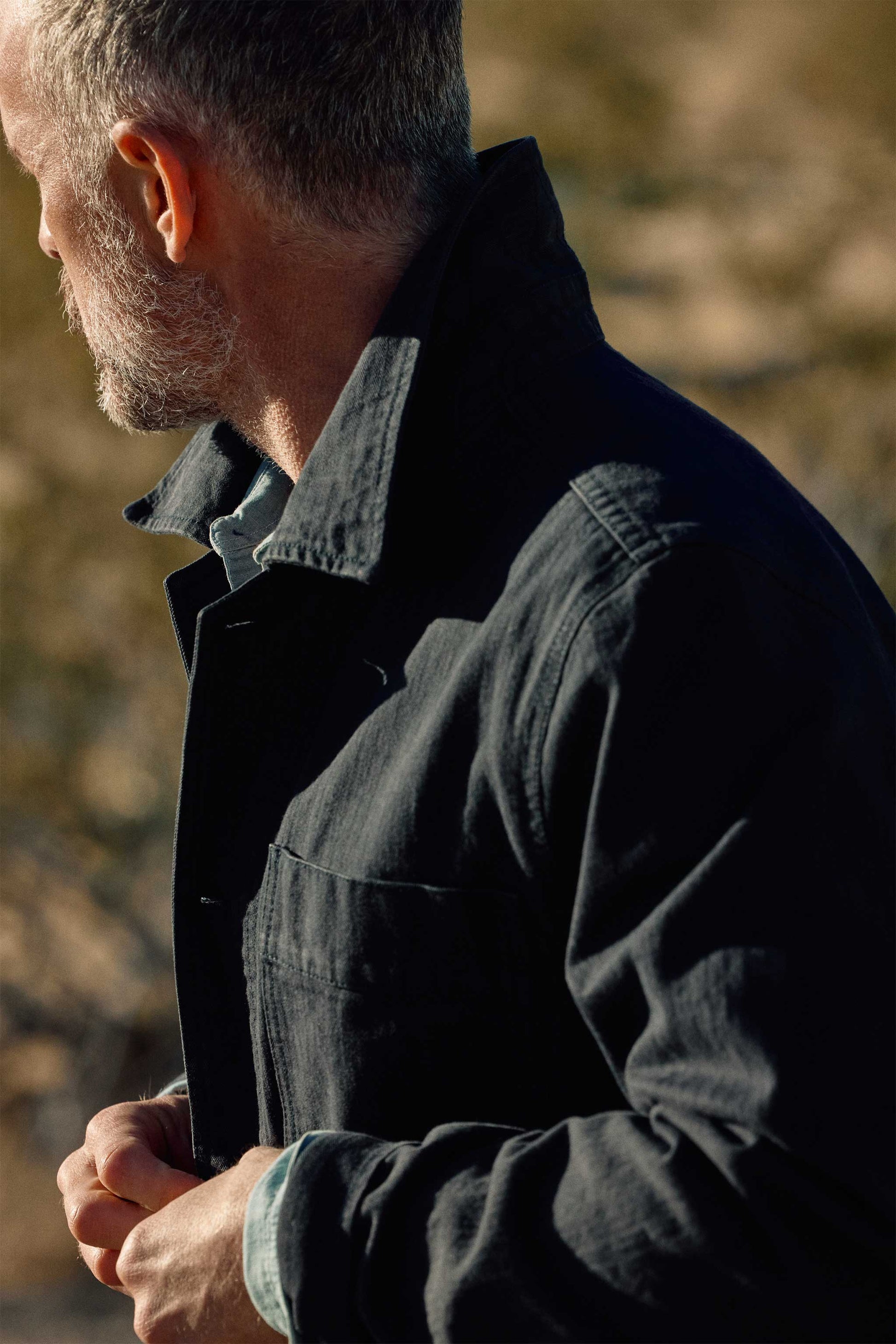 Japanese Cotton Herringbone Chore Jacket in Navy