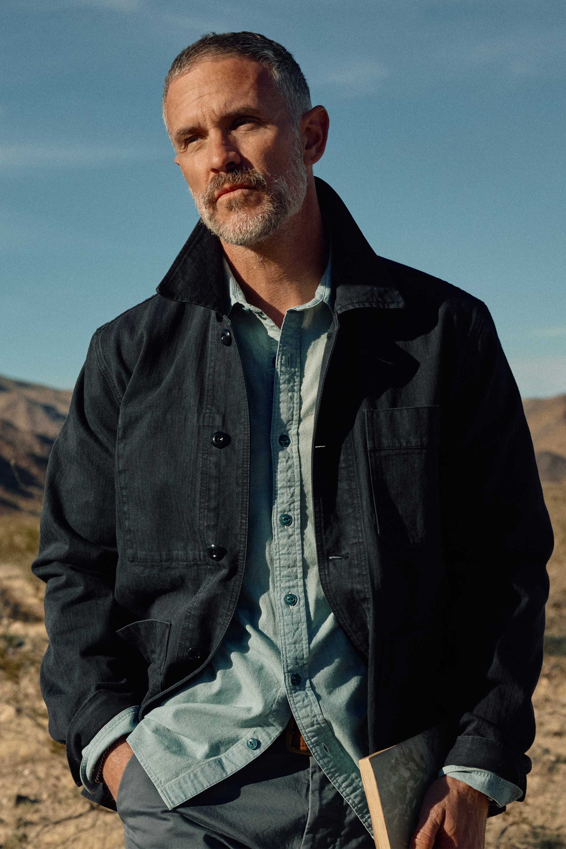 Japanese Cotton Herringbone Chore Jacket in Navy