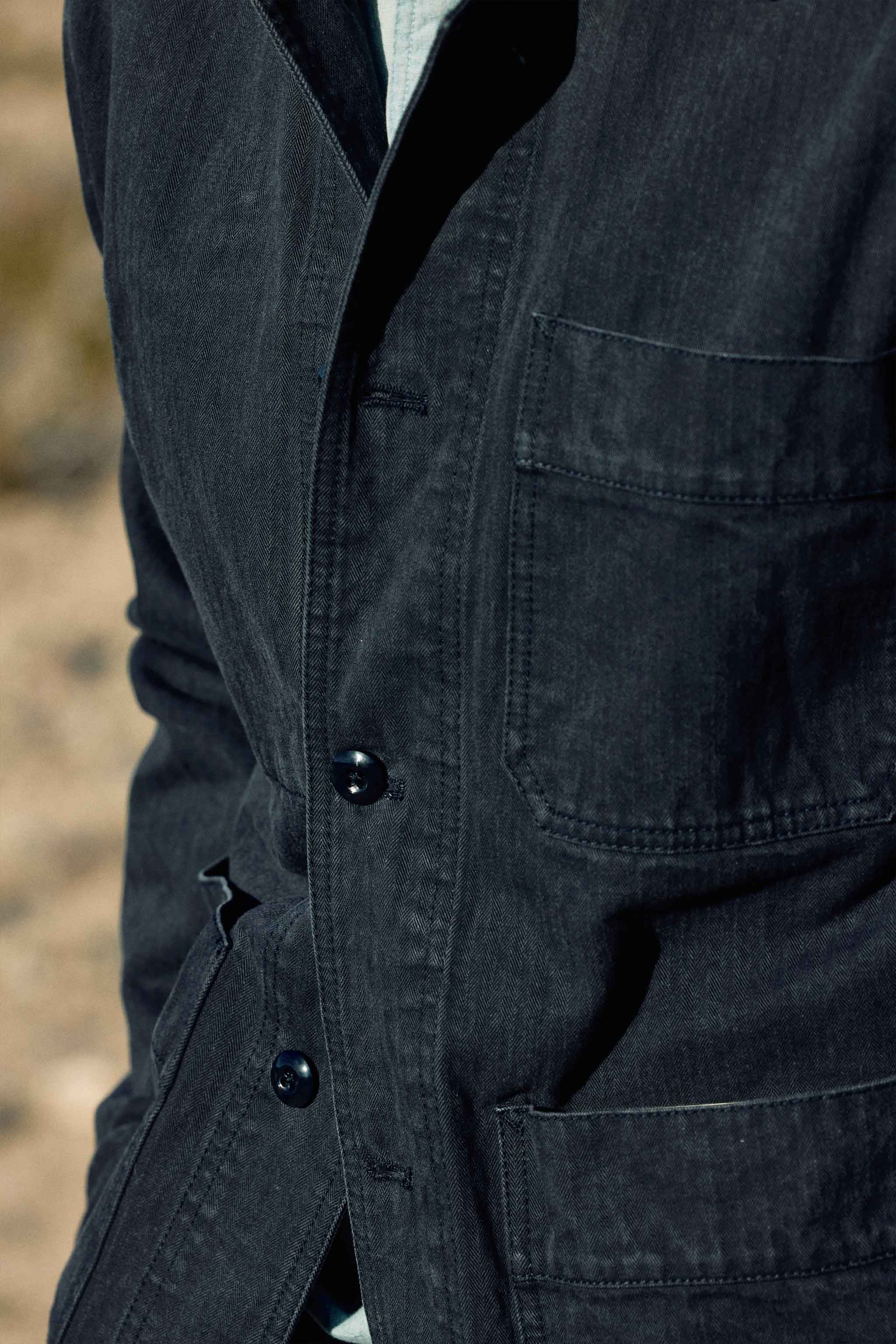 Japanese Cotton Herringbone Chore Jacket in Navy – RIVAY