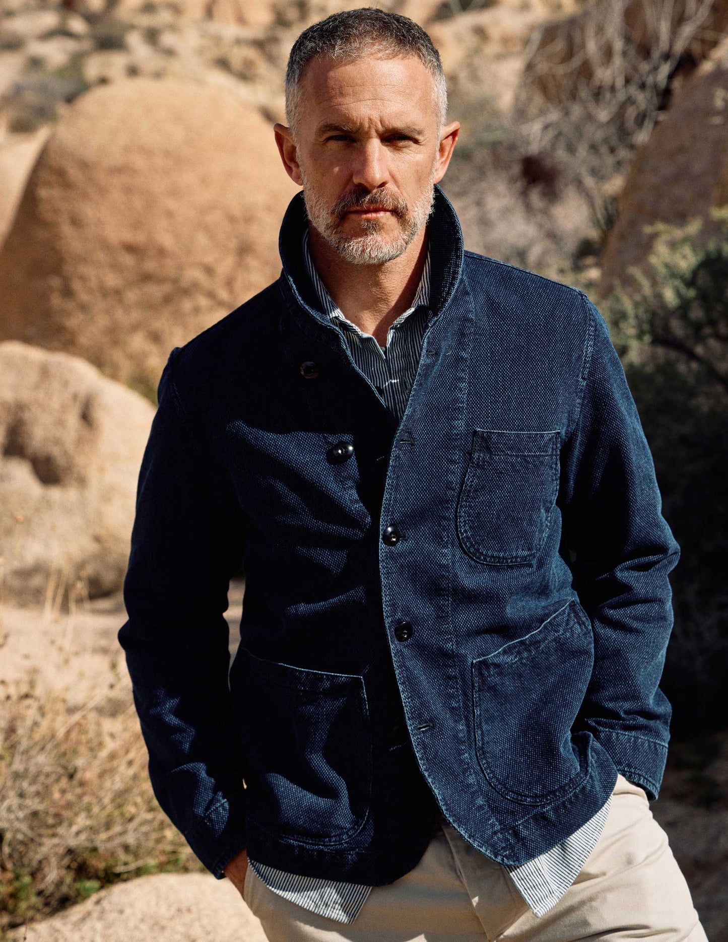 Cliff Indigo Dobby Shawl Jacket in Dark Wash