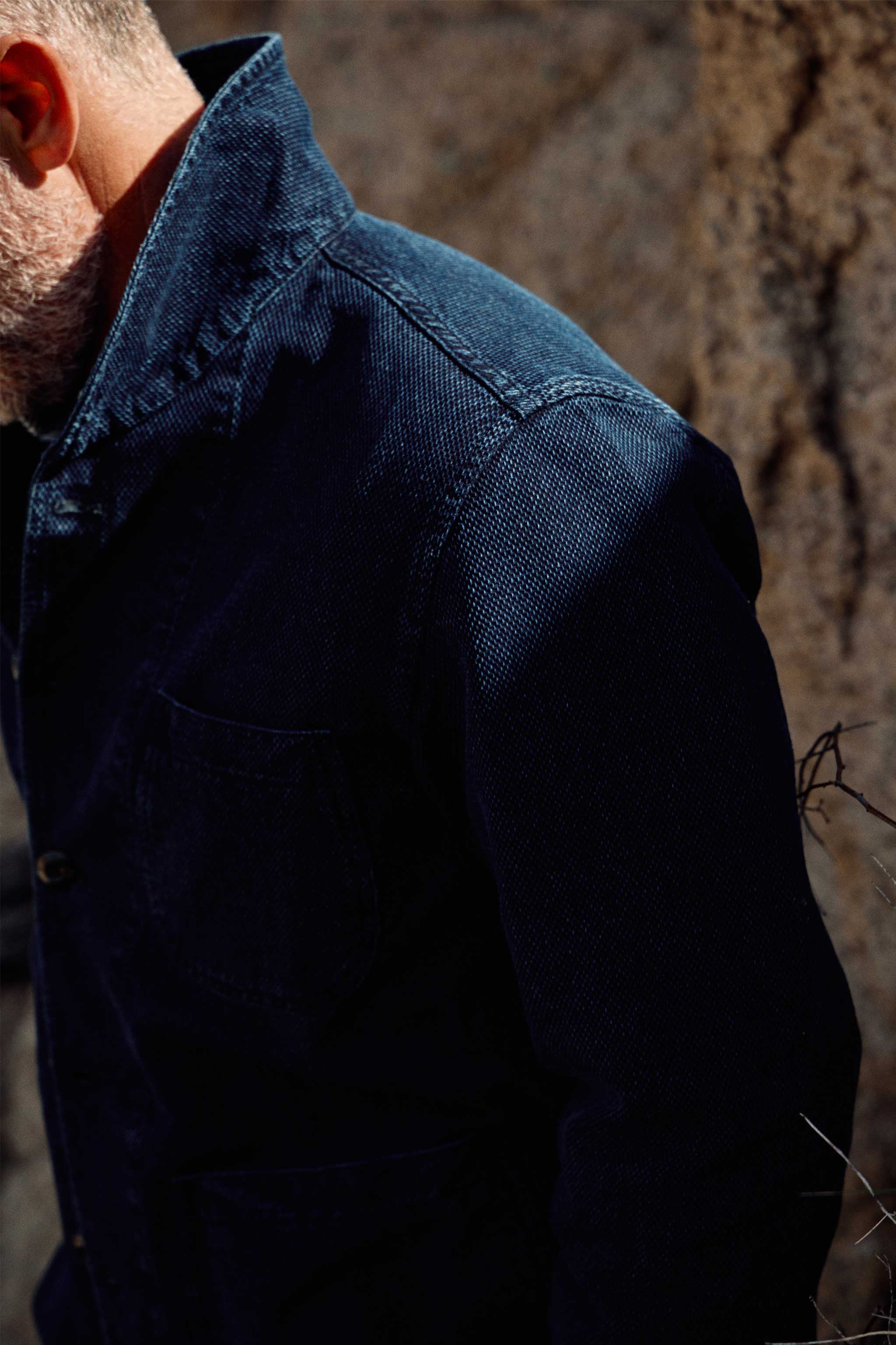 Cliff Indigo Dobby Shawl Jacket in Dark Wash – RIVAY